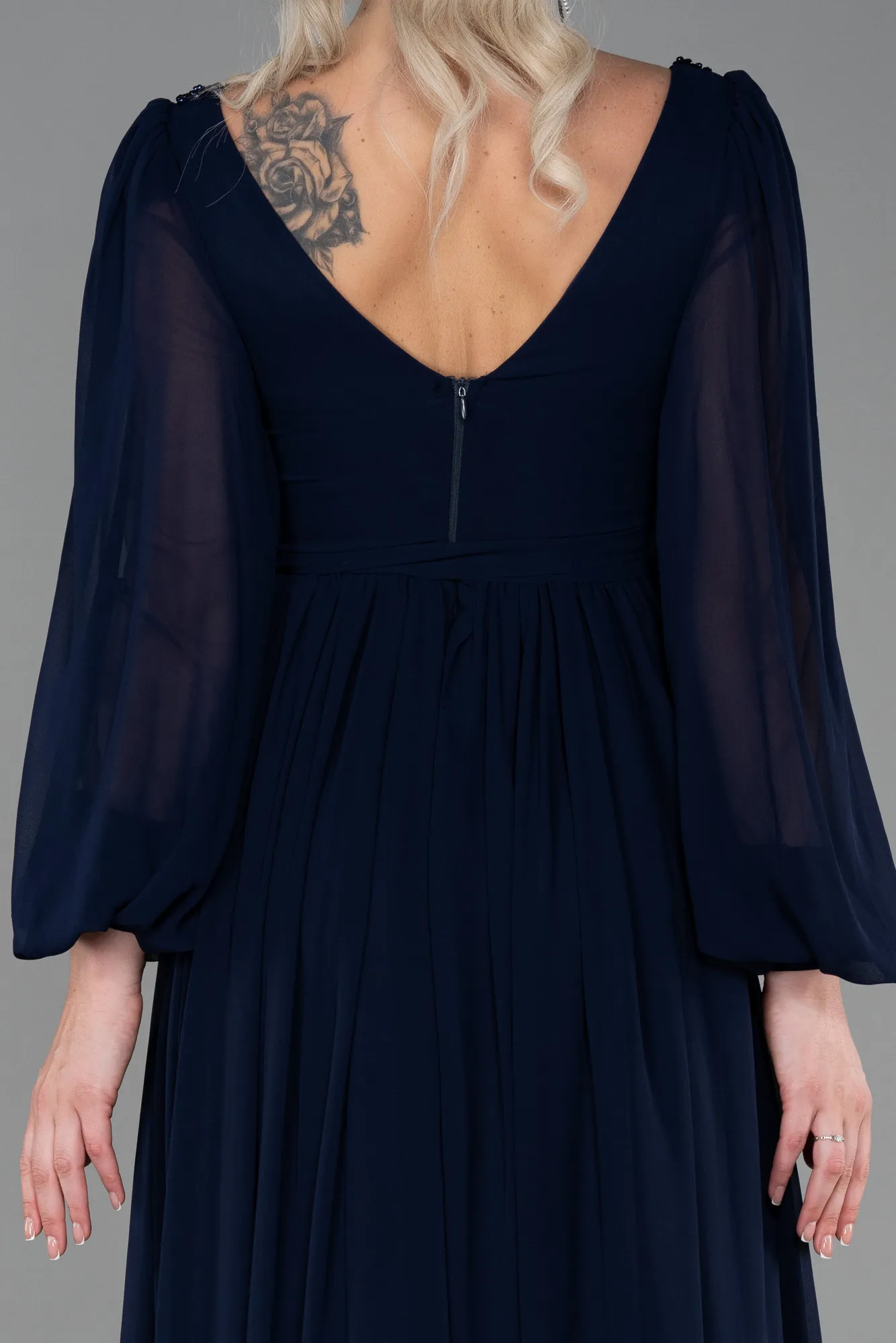 Navy Blue-Long Chiffon Evening Dress ABU3243