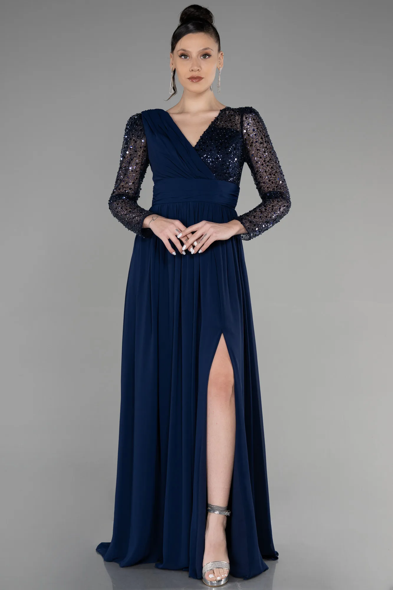 Navy Blue-Long Chiffon Evening Dress ABU3262