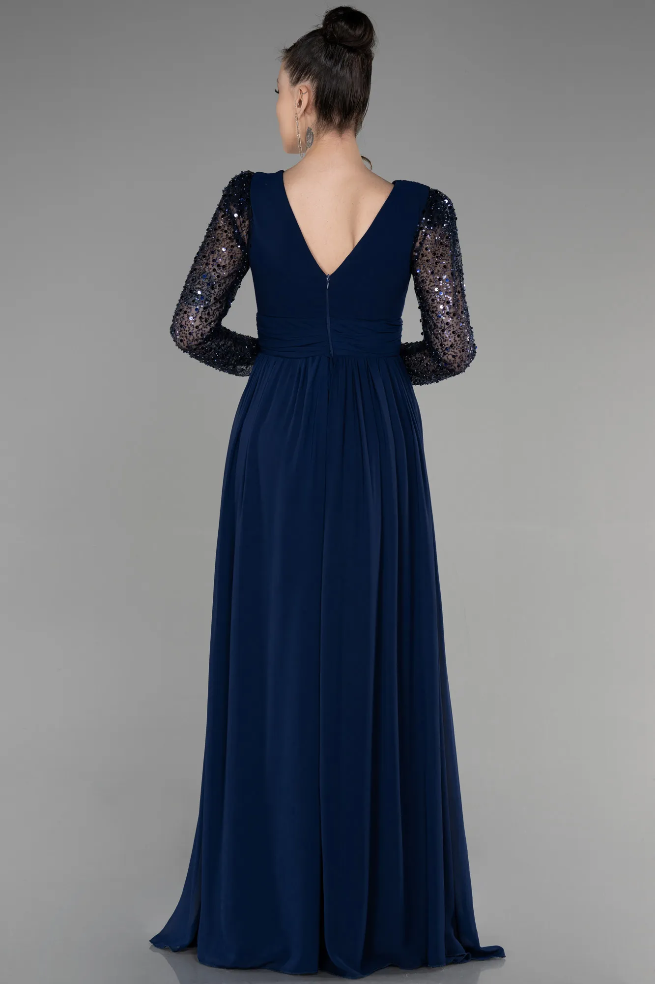 Navy Blue-Long Chiffon Evening Dress ABU3262