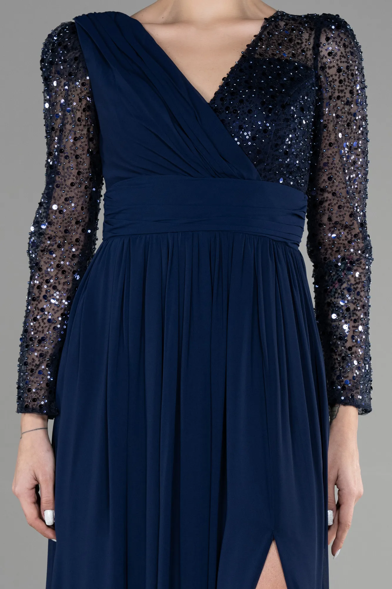 Navy Blue-Long Chiffon Evening Dress ABU3262