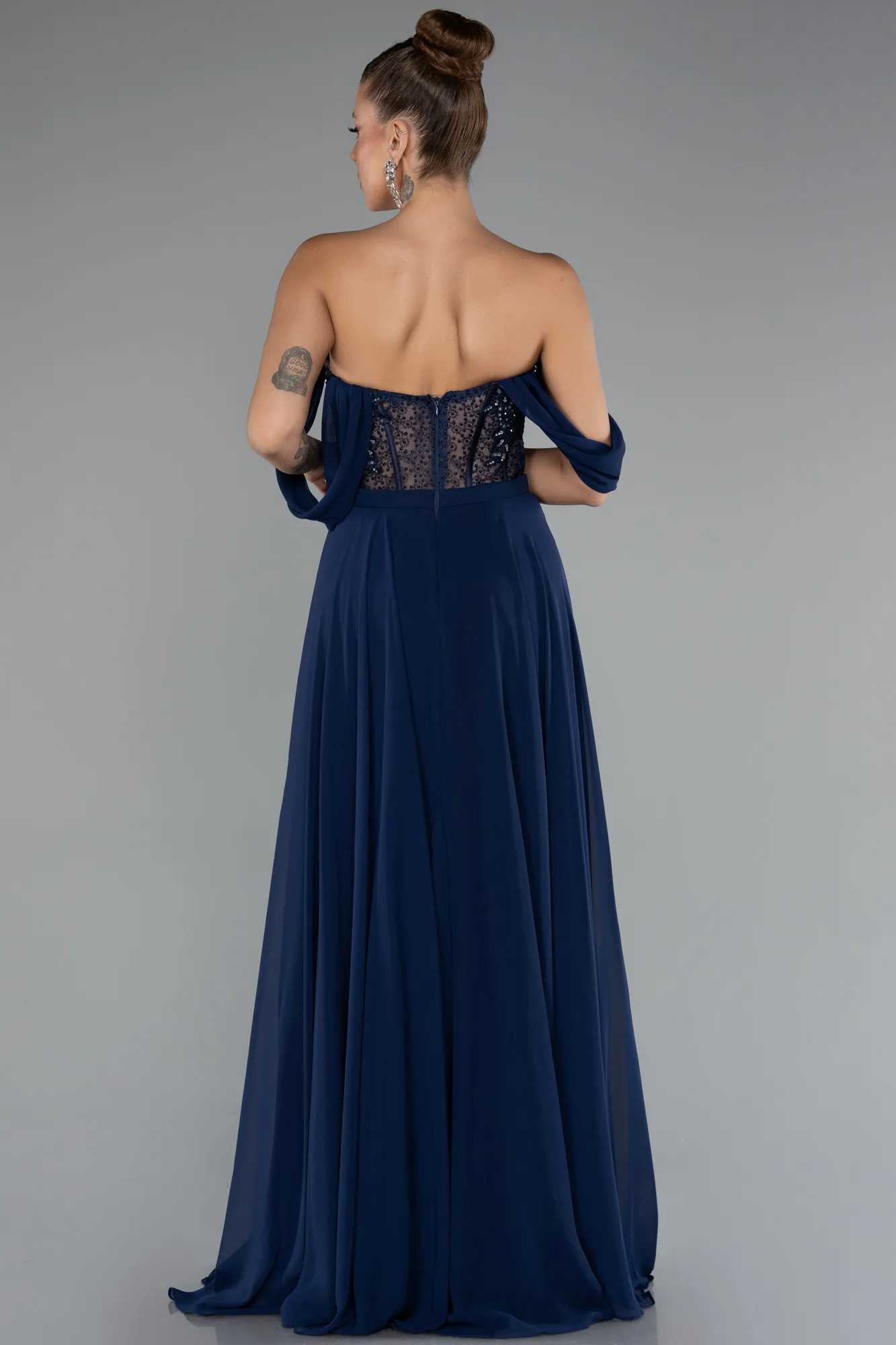 Navy Blue-Long Chiffon Evening Dress ABU3310