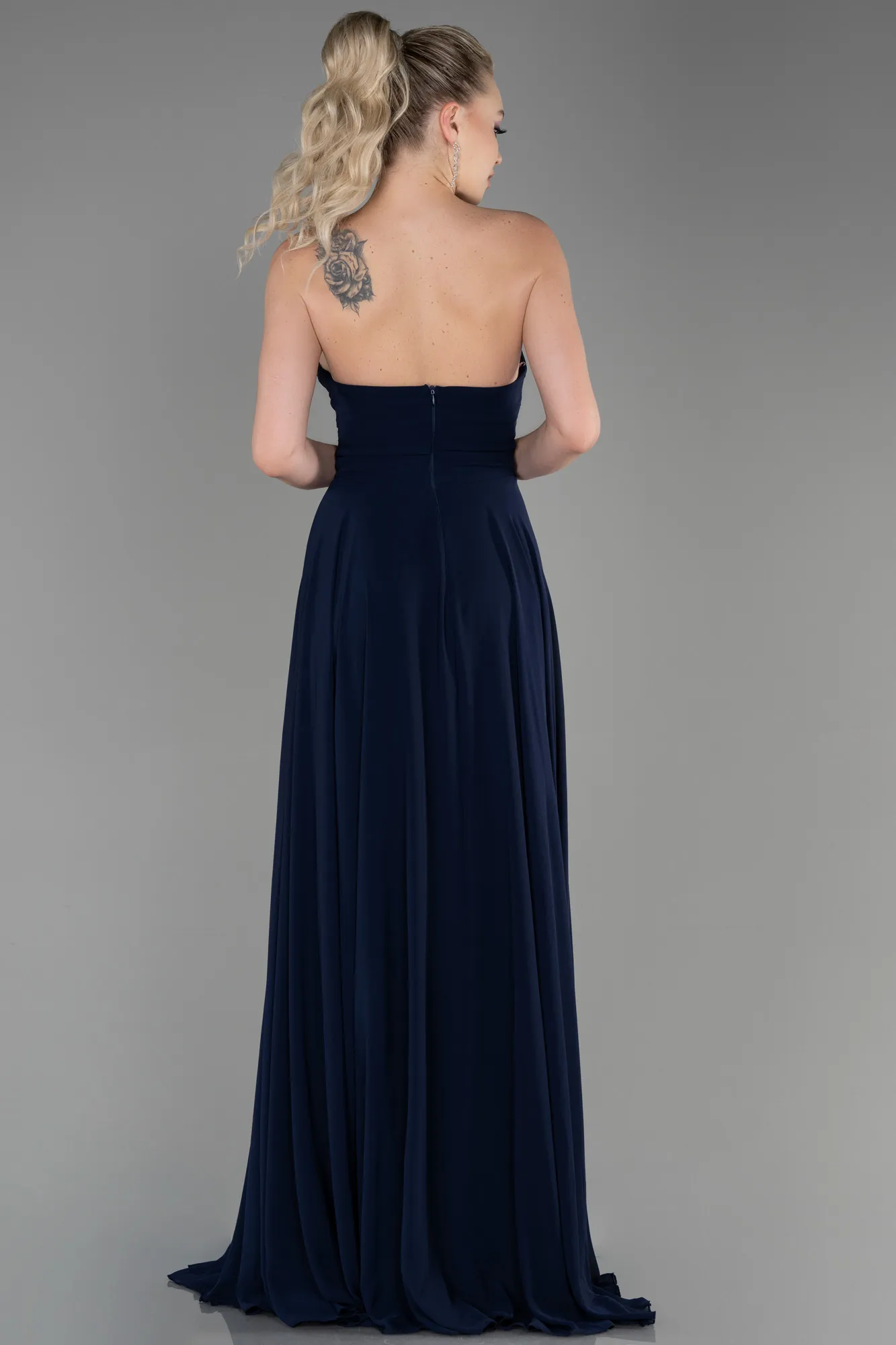 Navy Blue-Long Chiffon Evening Dress ABU3343