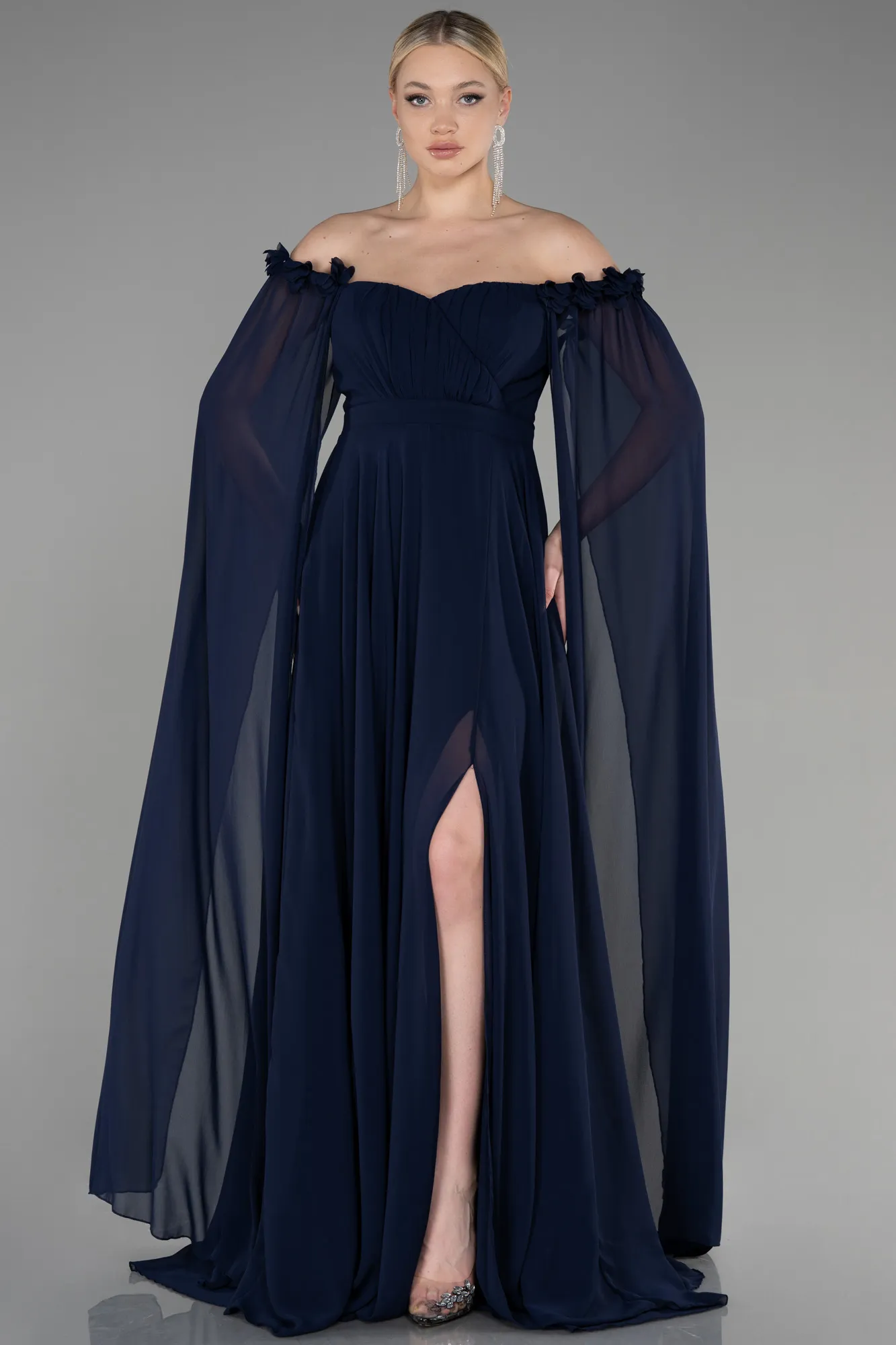 Navy Blue-Long Chiffon Evening Dress ABU3462