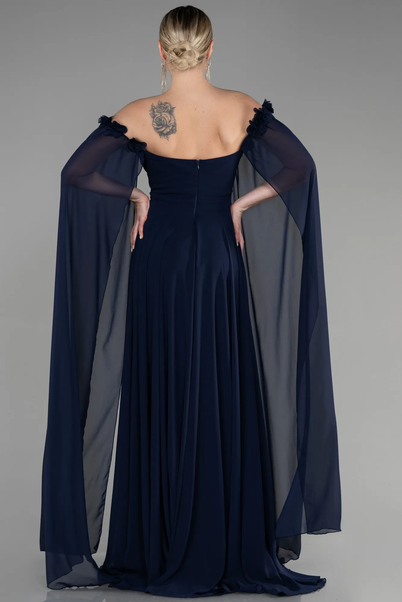 Navy Blue-Long Chiffon Evening Dress ABU3462