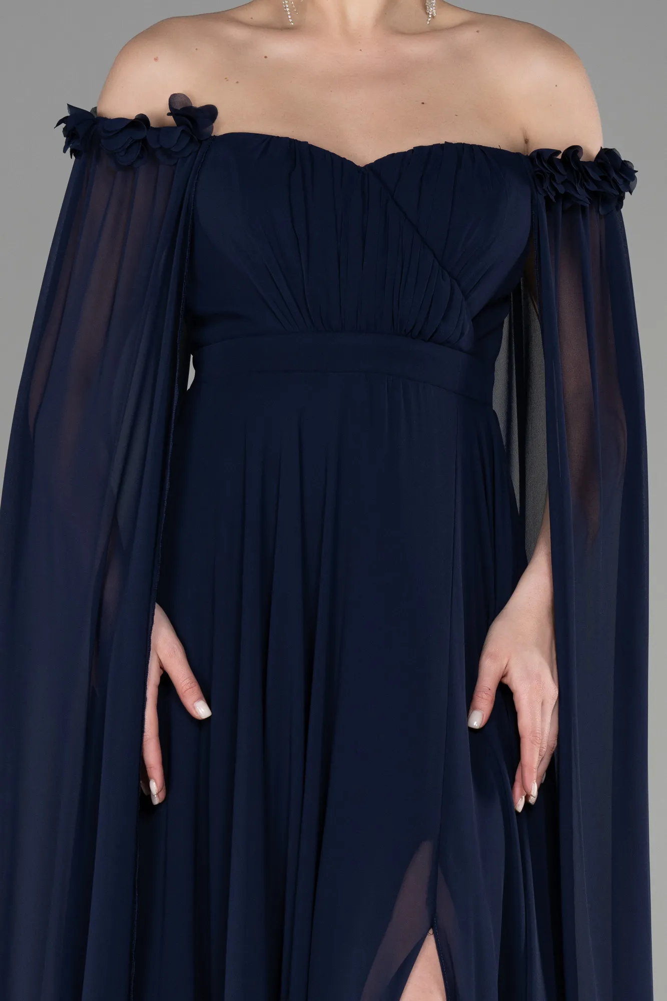 Navy Blue-Long Chiffon Evening Dress ABU3462