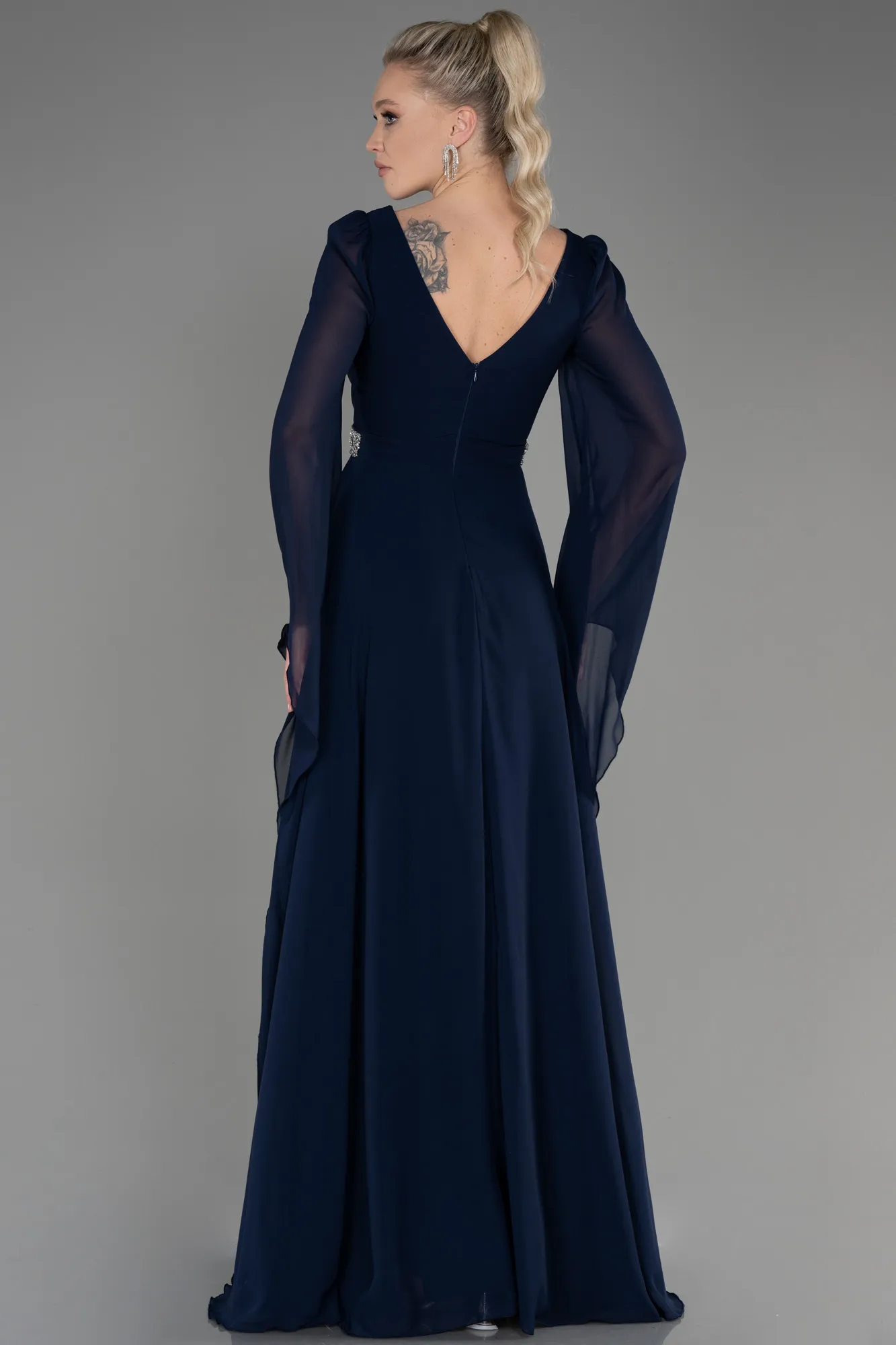 Navy Blue-Long Chiffon Evening Dress ABU3541