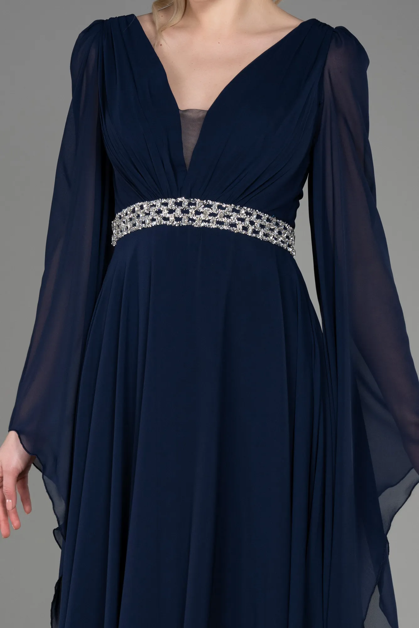 Navy Blue-Long Chiffon Evening Dress ABU3541