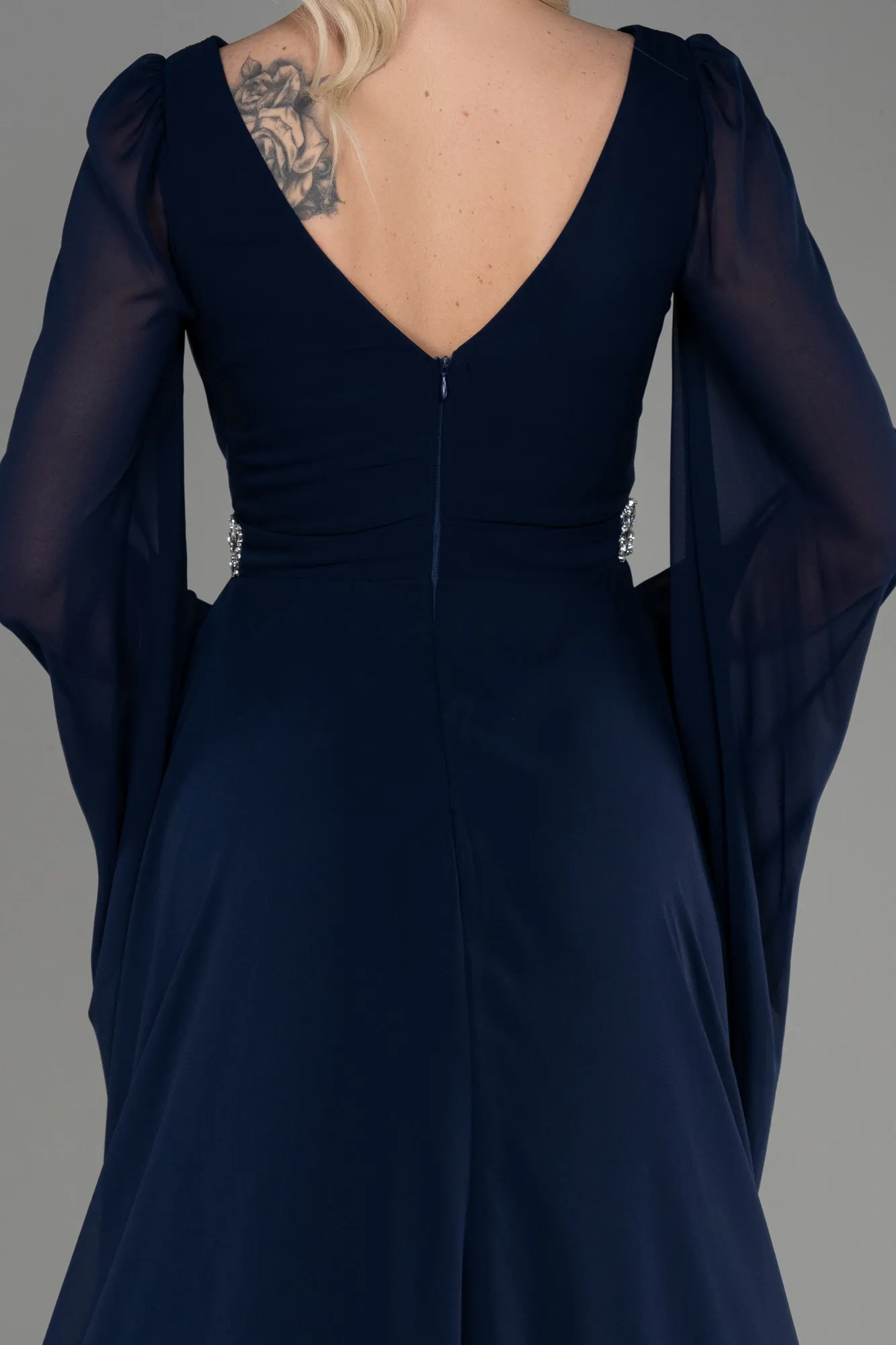 Navy Blue-Long Chiffon Evening Dress ABU3541