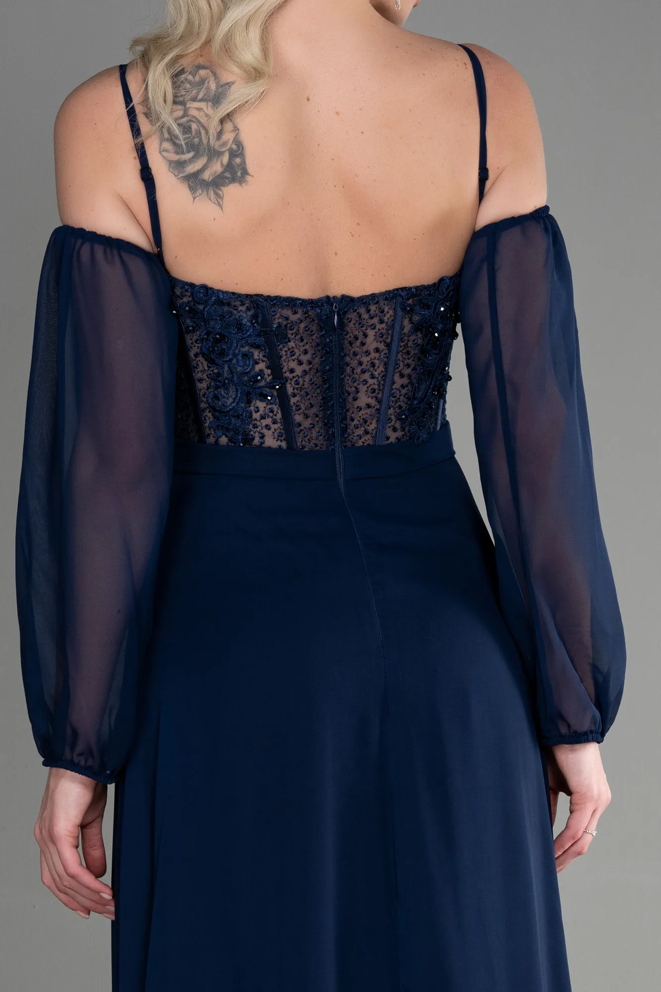 Navy Blue-Long Chiffon Evening Dress ABU3625