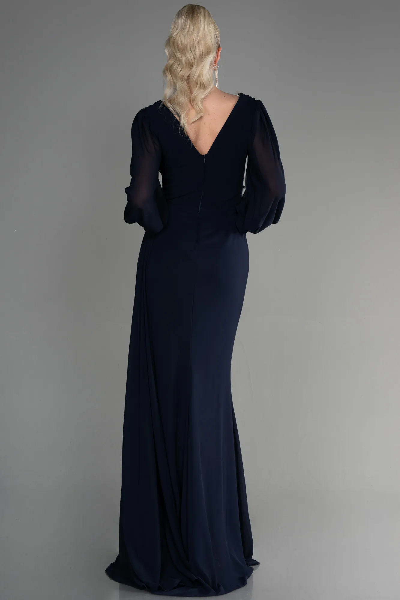 Navy Blue-Long Chiffon Evening Dress ABU3627