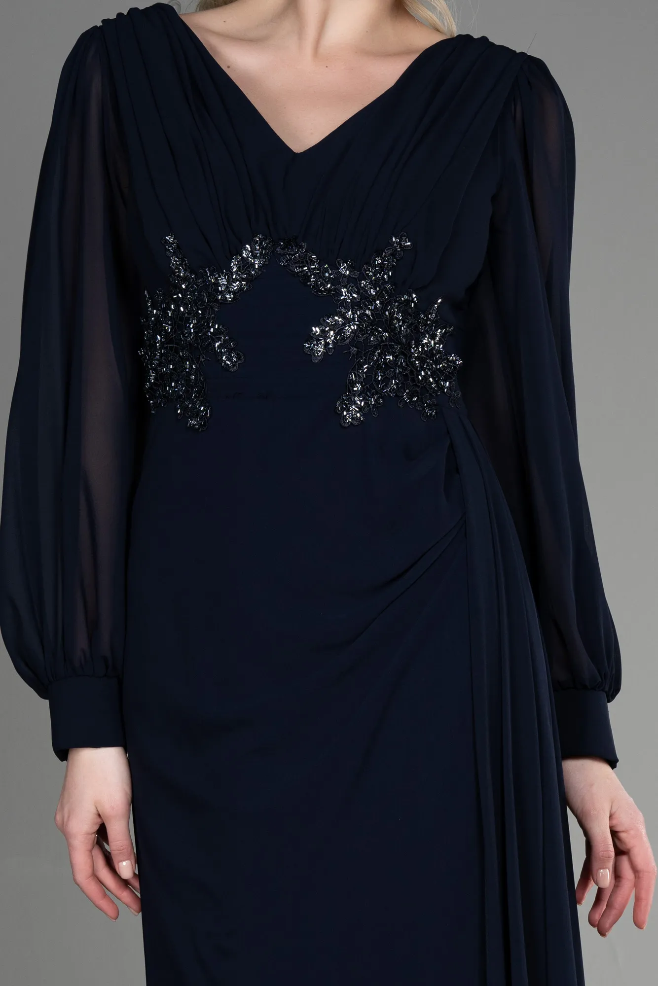 Navy Blue-Long Chiffon Evening Dress ABU3627