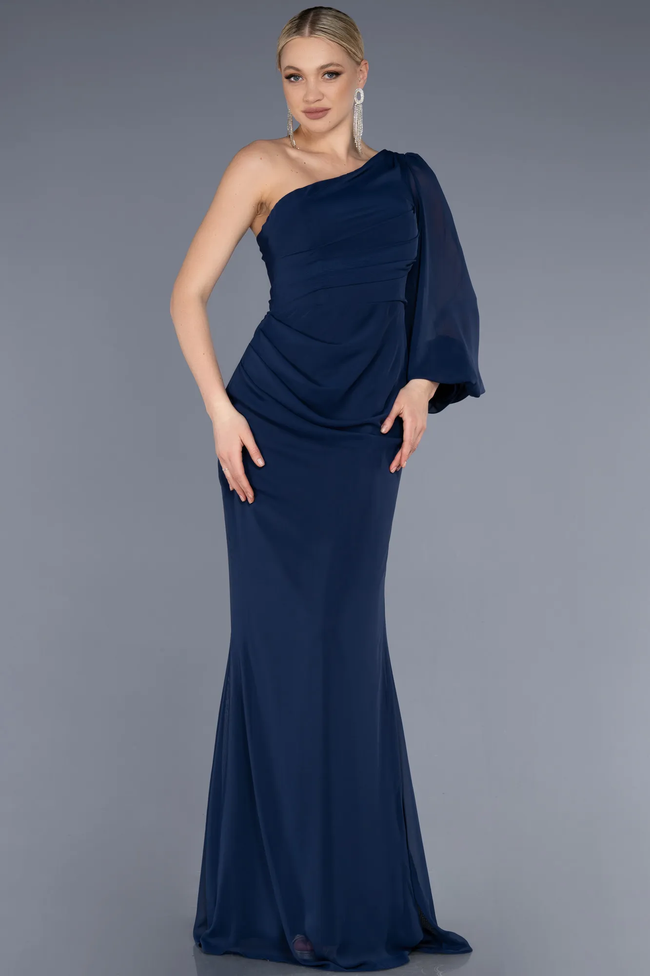 Navy Blue-Long Chiffon Evening Dress ABU3677