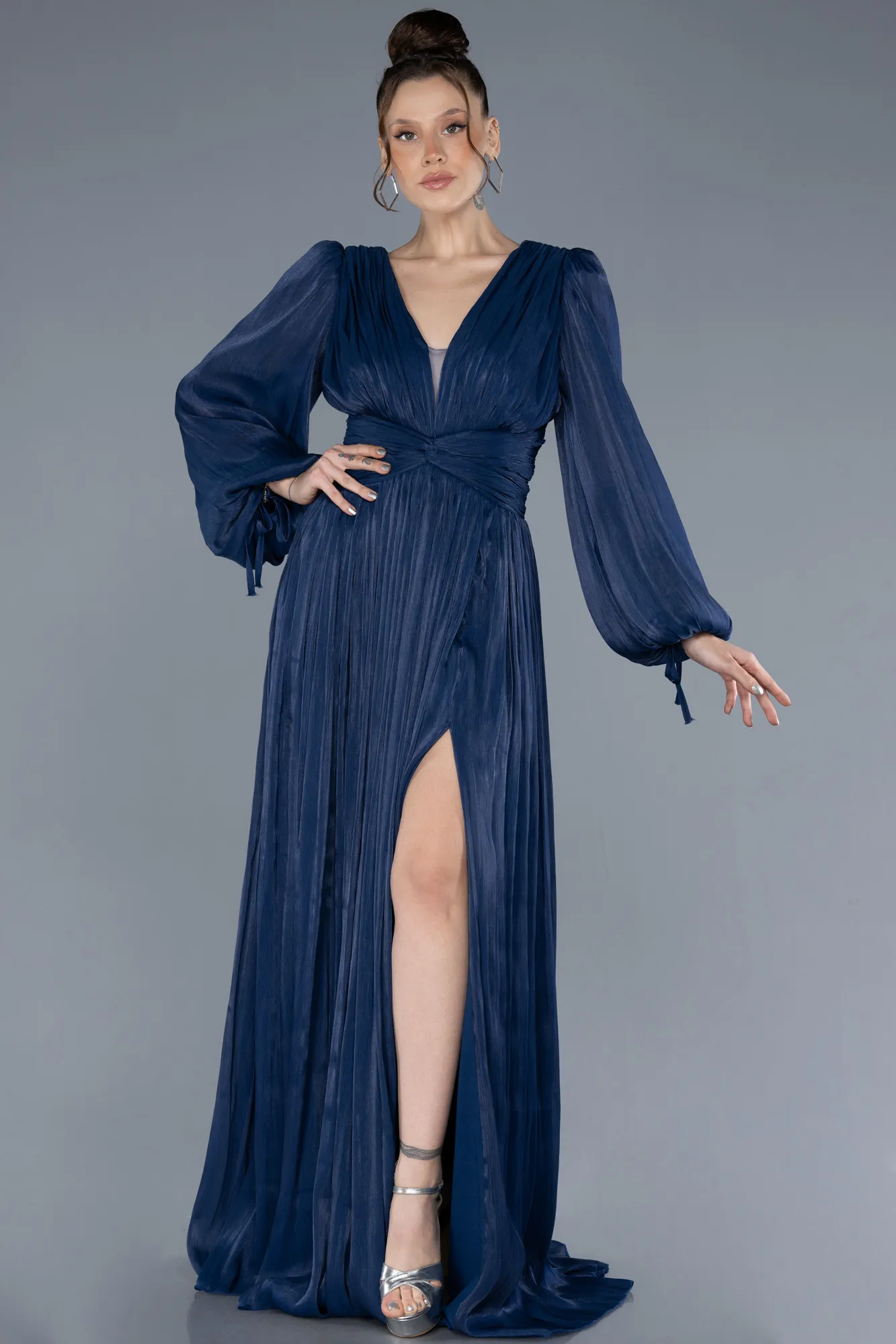 Navy Blue-Long Chiffon Evening Dress ABU4622