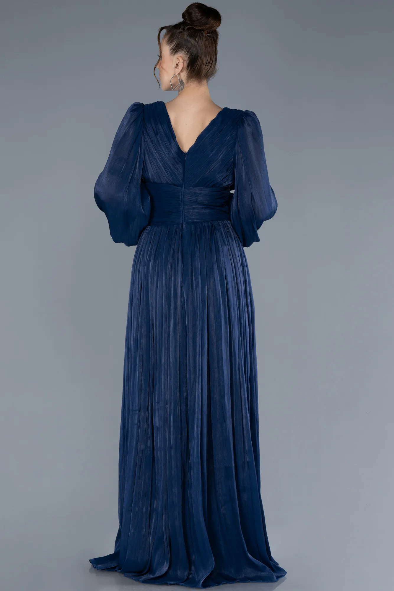Navy Blue-Long Chiffon Evening Dress ABU4622