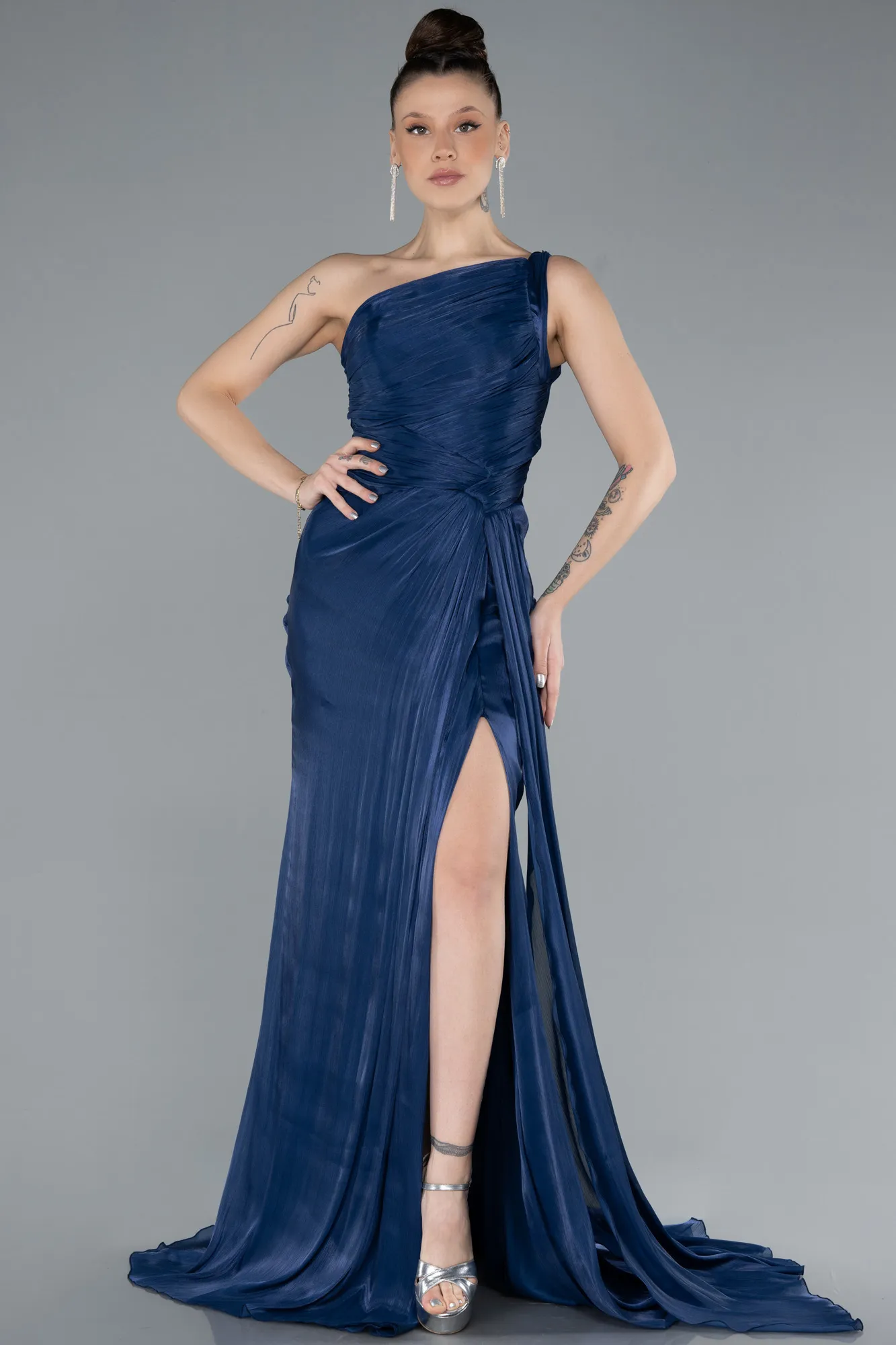 Navy Blue-Long Chiffon Evening Dress ABU4625