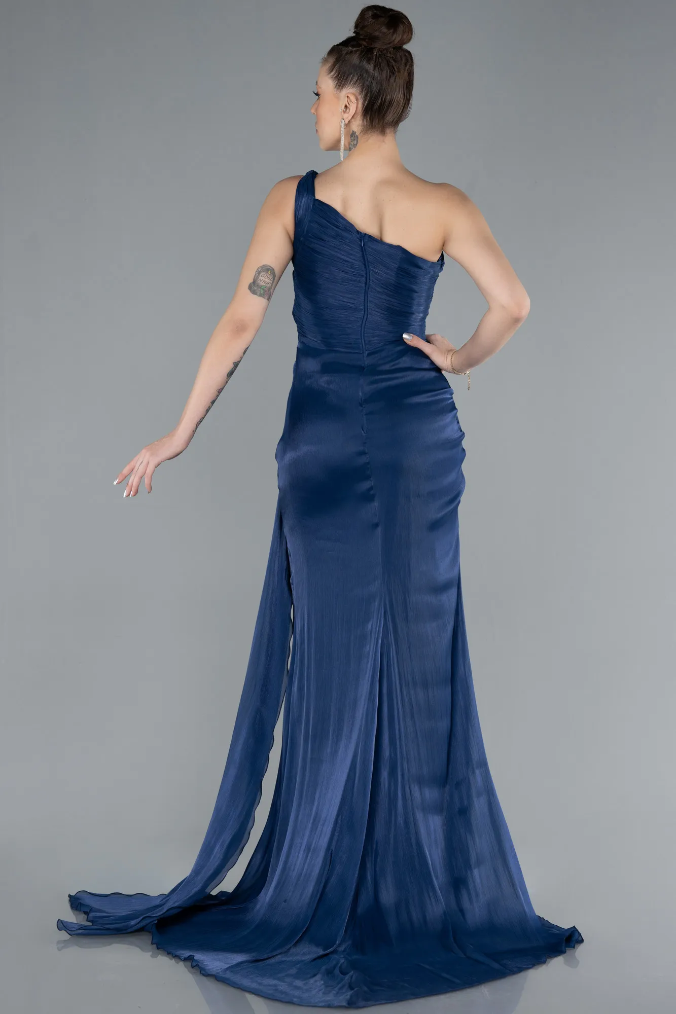Navy Blue-Long Chiffon Evening Dress ABU4625