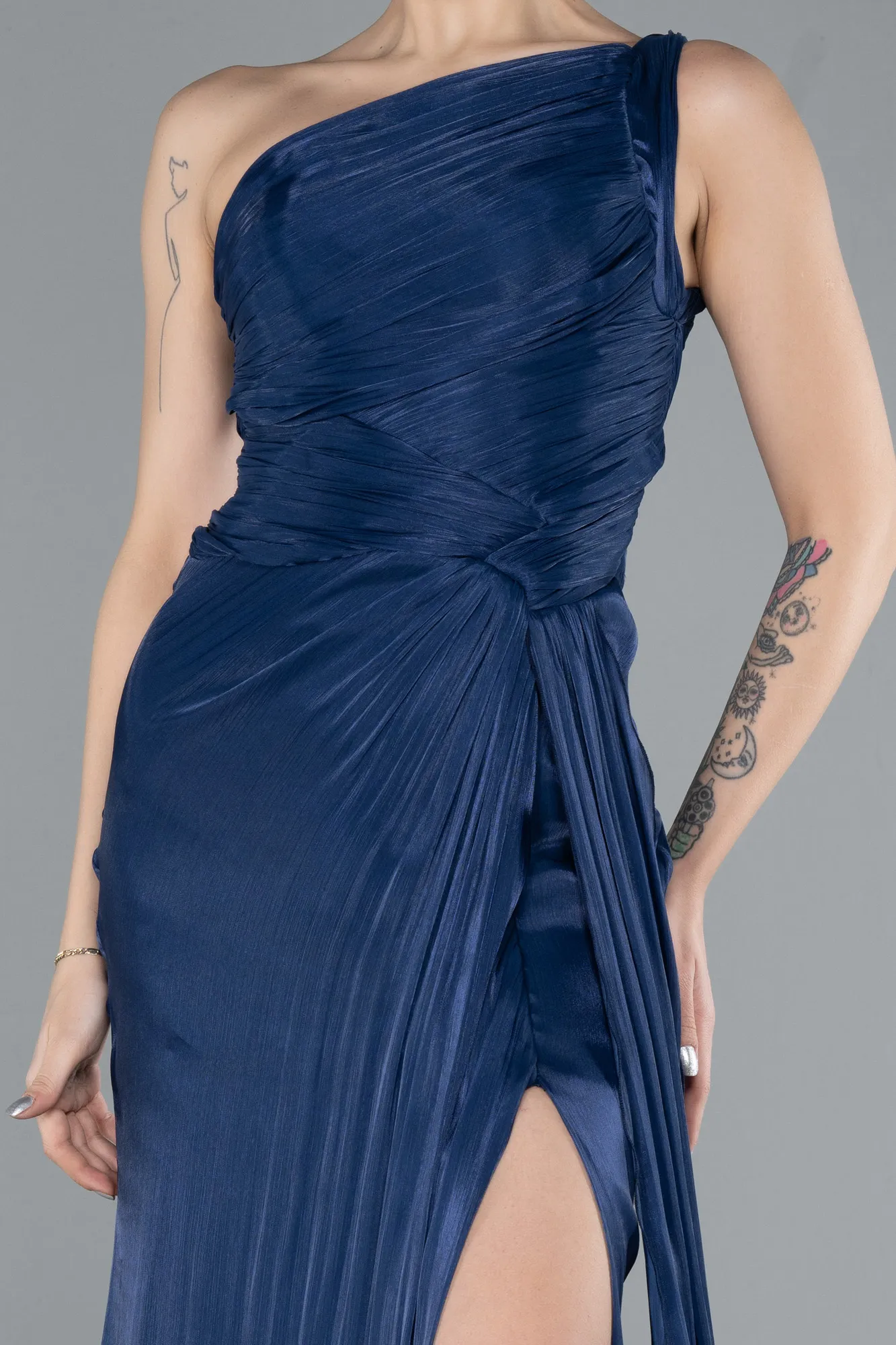 Navy Blue-Long Chiffon Evening Dress ABU4625