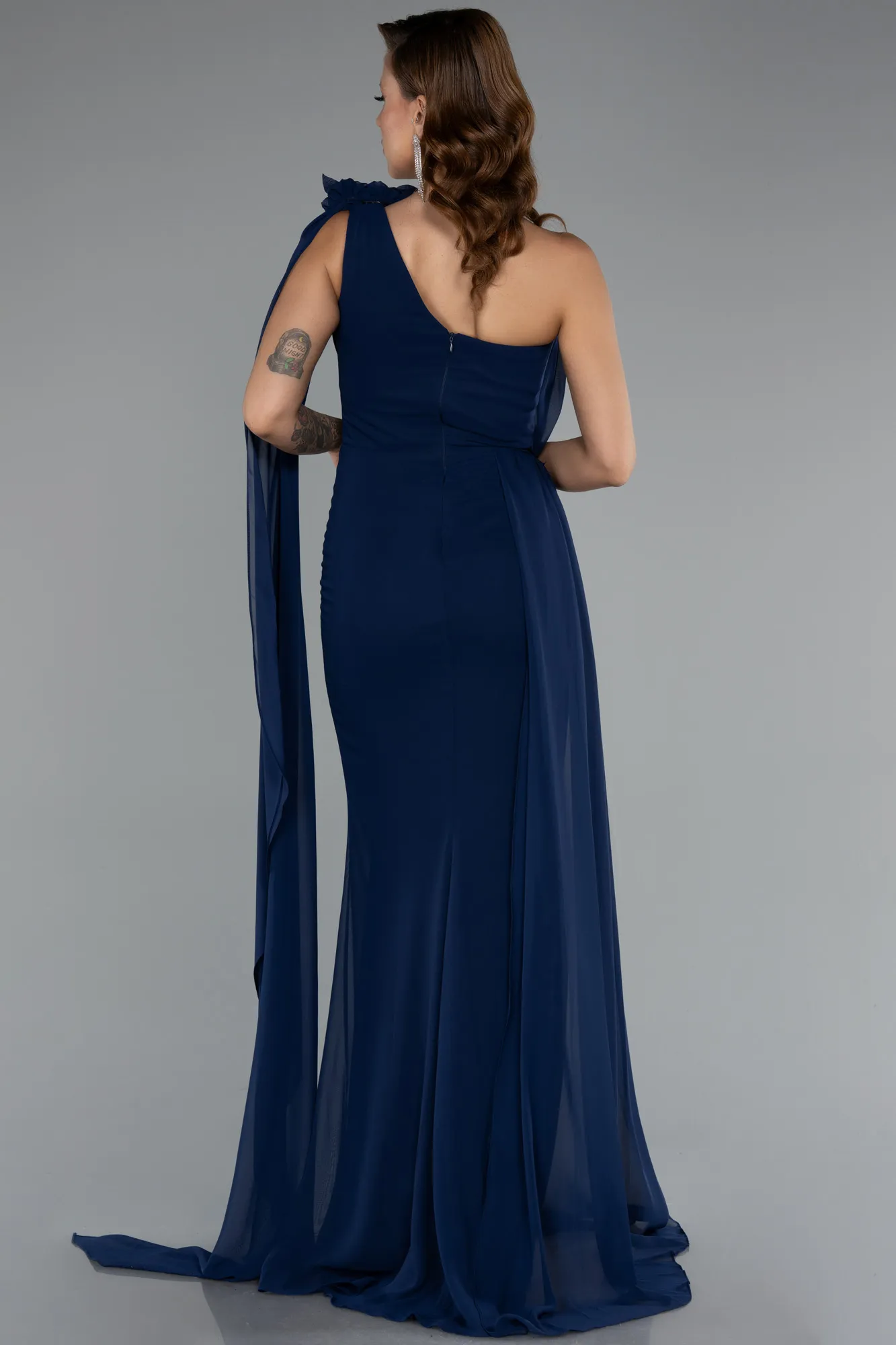 Navy Blue-Long Chiffon Evening Dress ABU5144