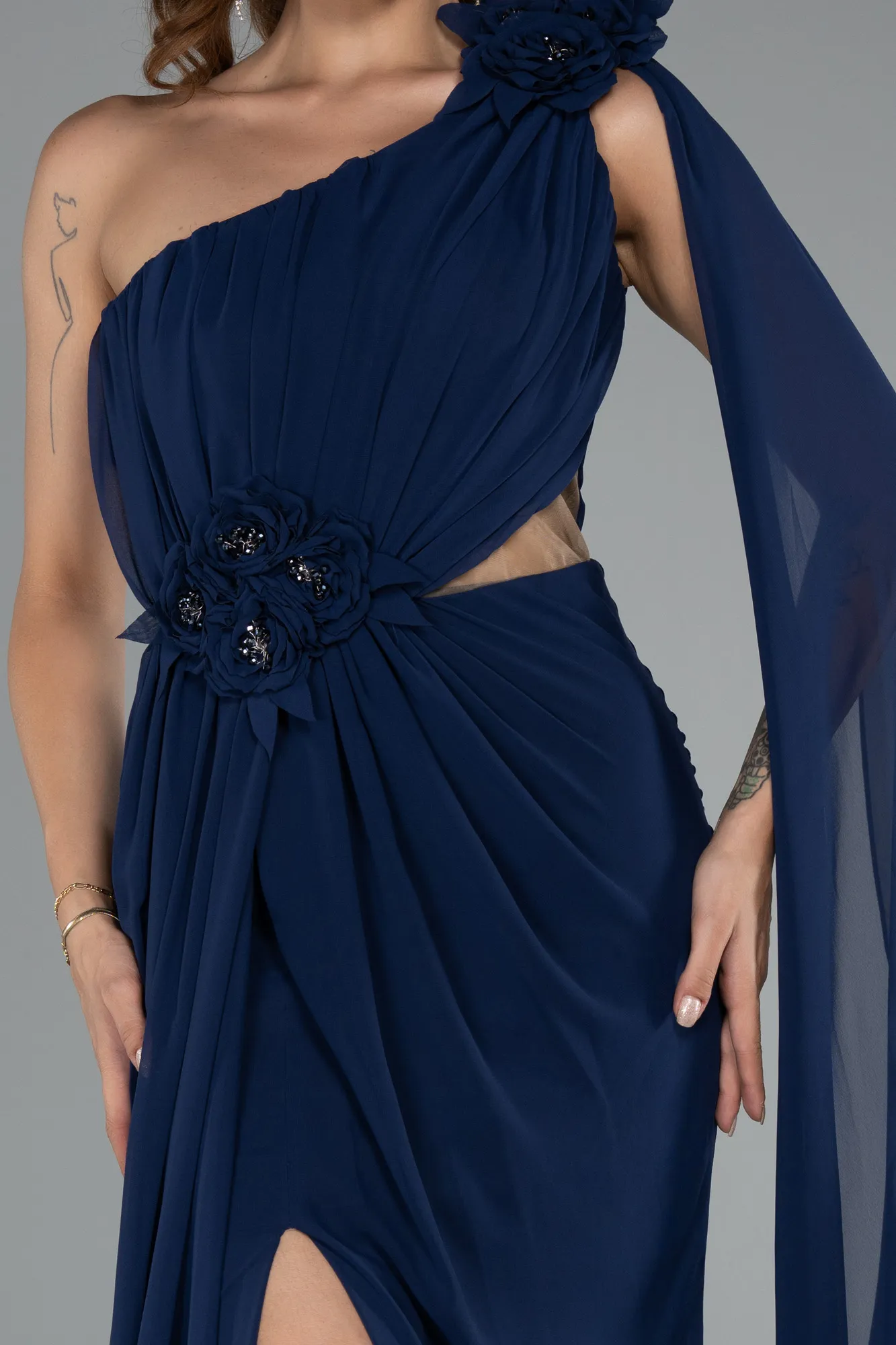 Navy Blue-Long Chiffon Evening Dress ABU5144