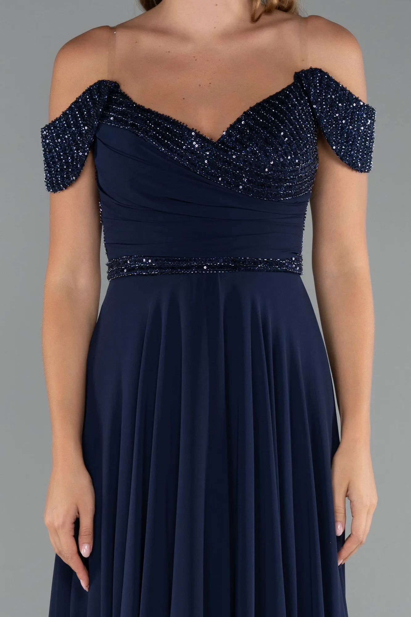 Navy Blue-Long Chiffon Evening Dress ABU5225