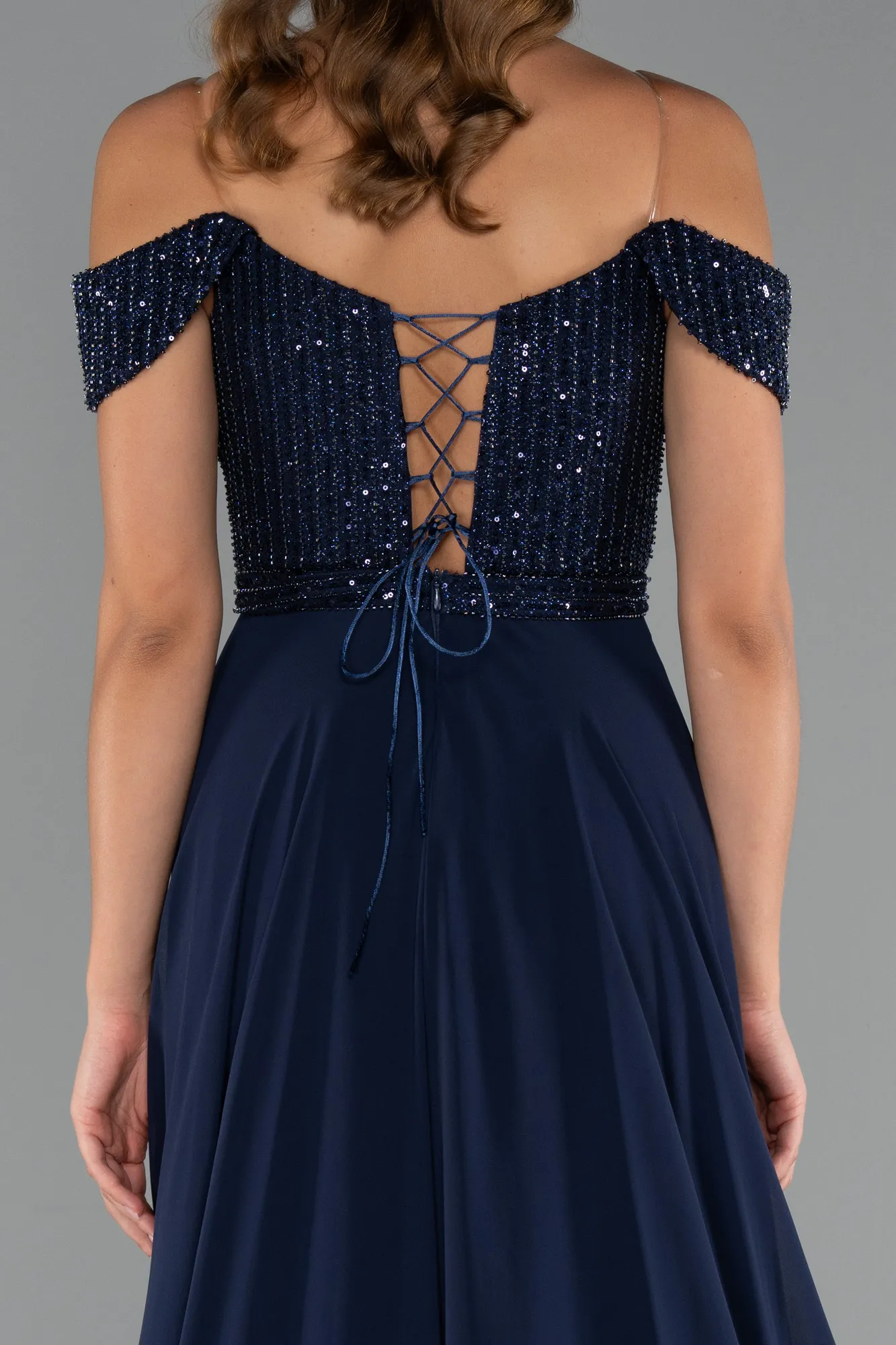 Navy Blue-Long Chiffon Evening Dress ABU5225