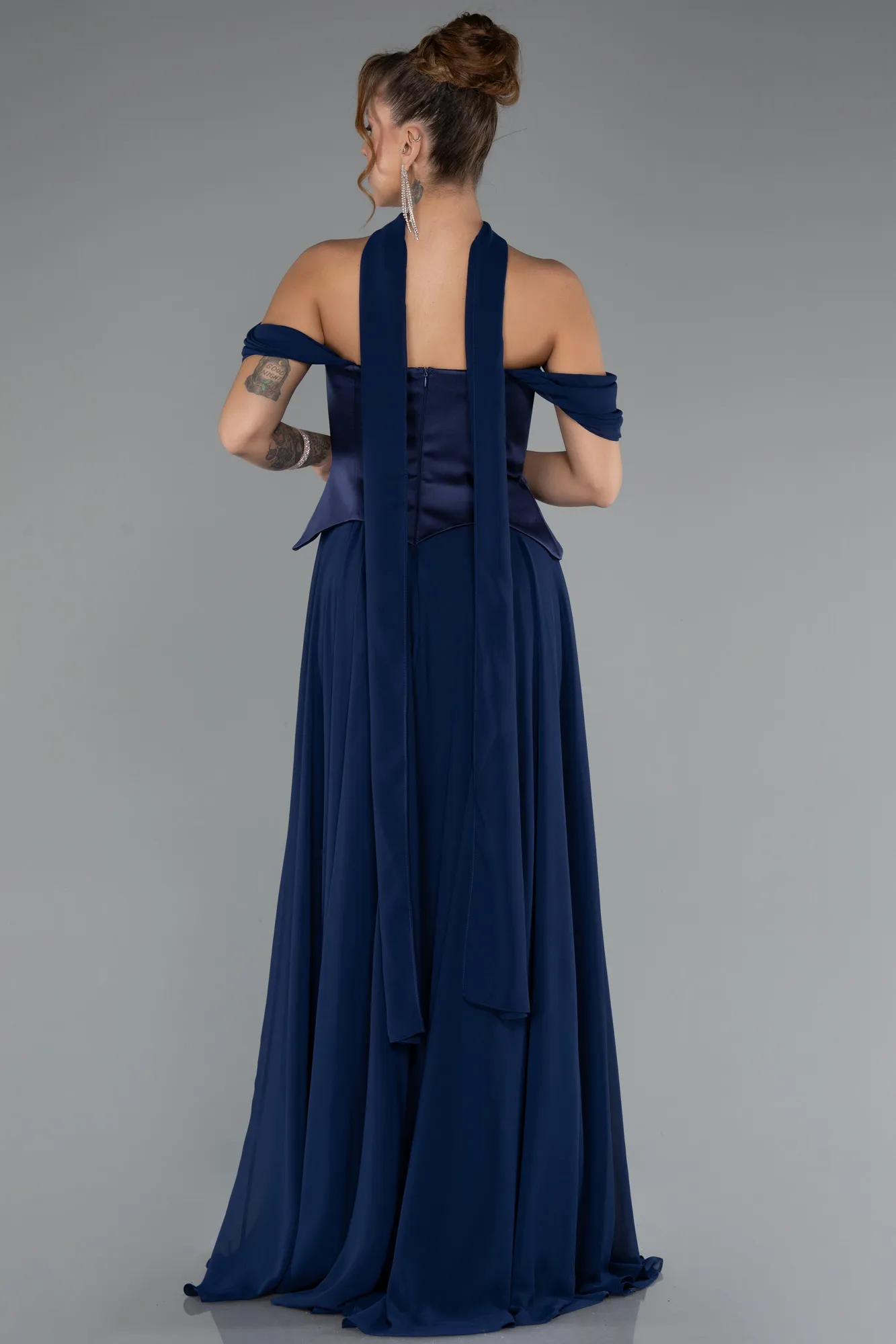 Navy Blue-Long Chiffon Evening Dress ABU5327