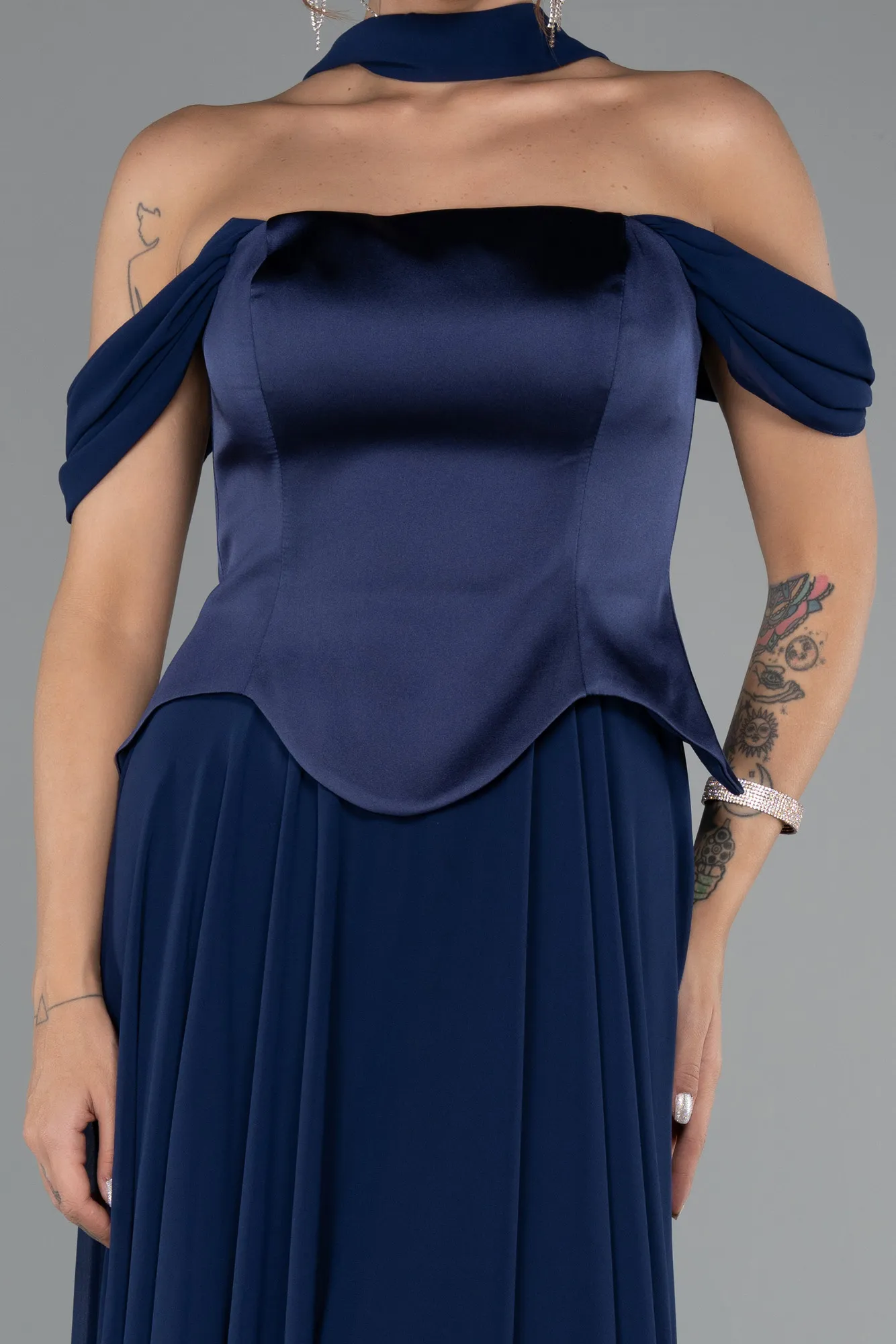 Navy Blue-Long Chiffon Evening Dress ABU5327