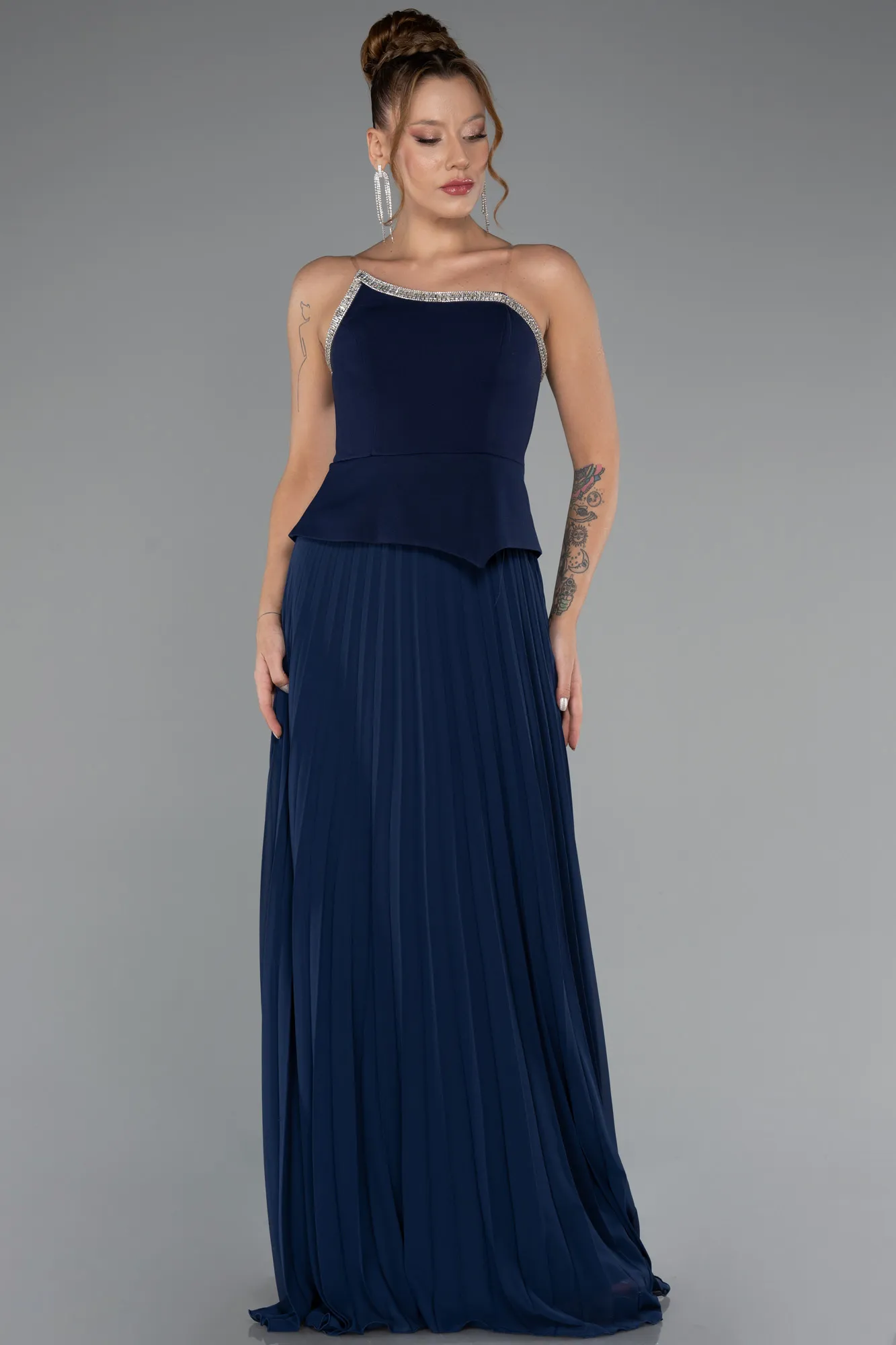 Navy Blue-Long Chiffon Evening Dress ABU5362