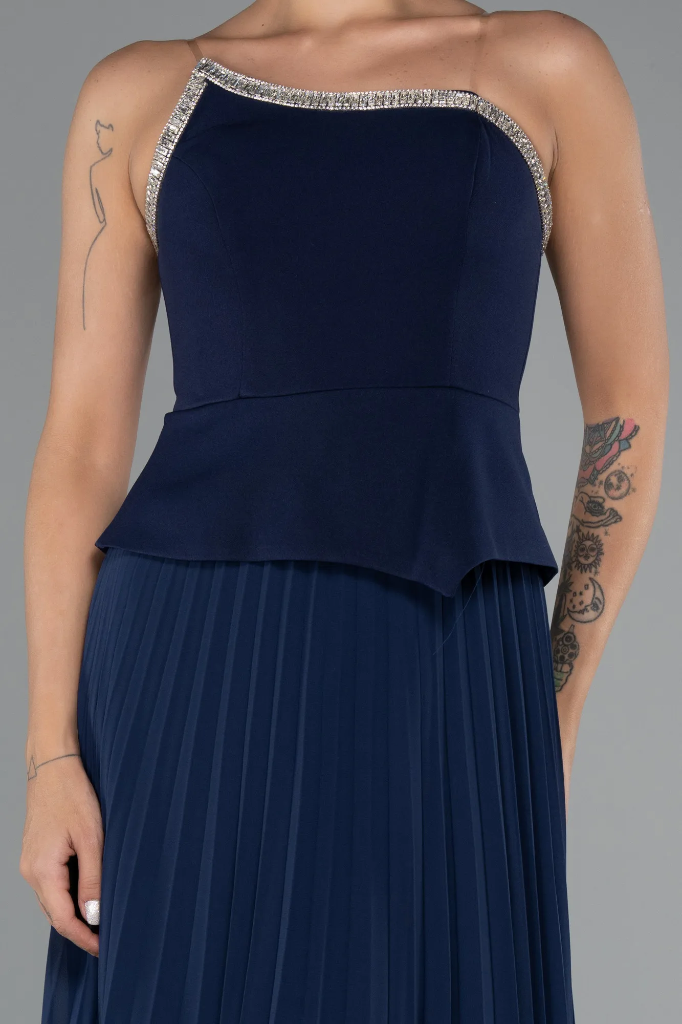 Navy Blue-Long Chiffon Evening Dress ABU5362