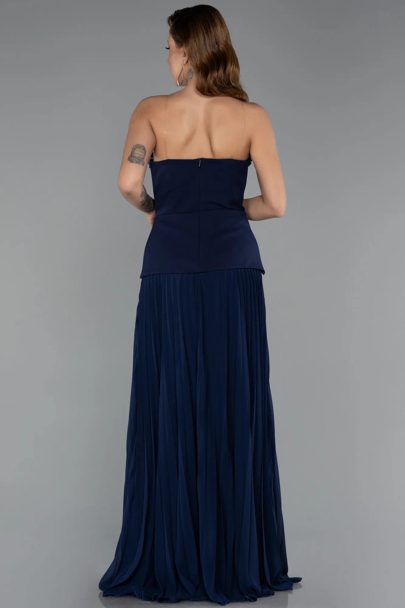 Navy Blue-Long Chiffon Evening Dress ABU5406