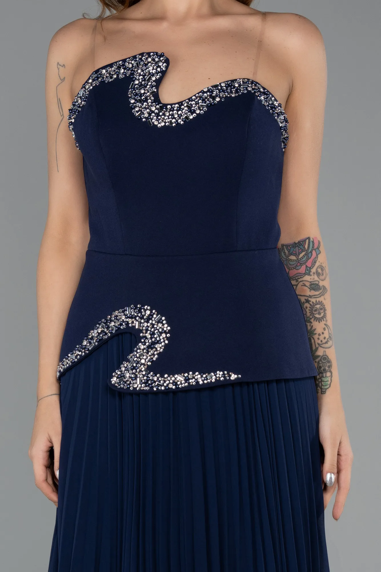 Navy Blue-Long Chiffon Evening Dress ABU5406