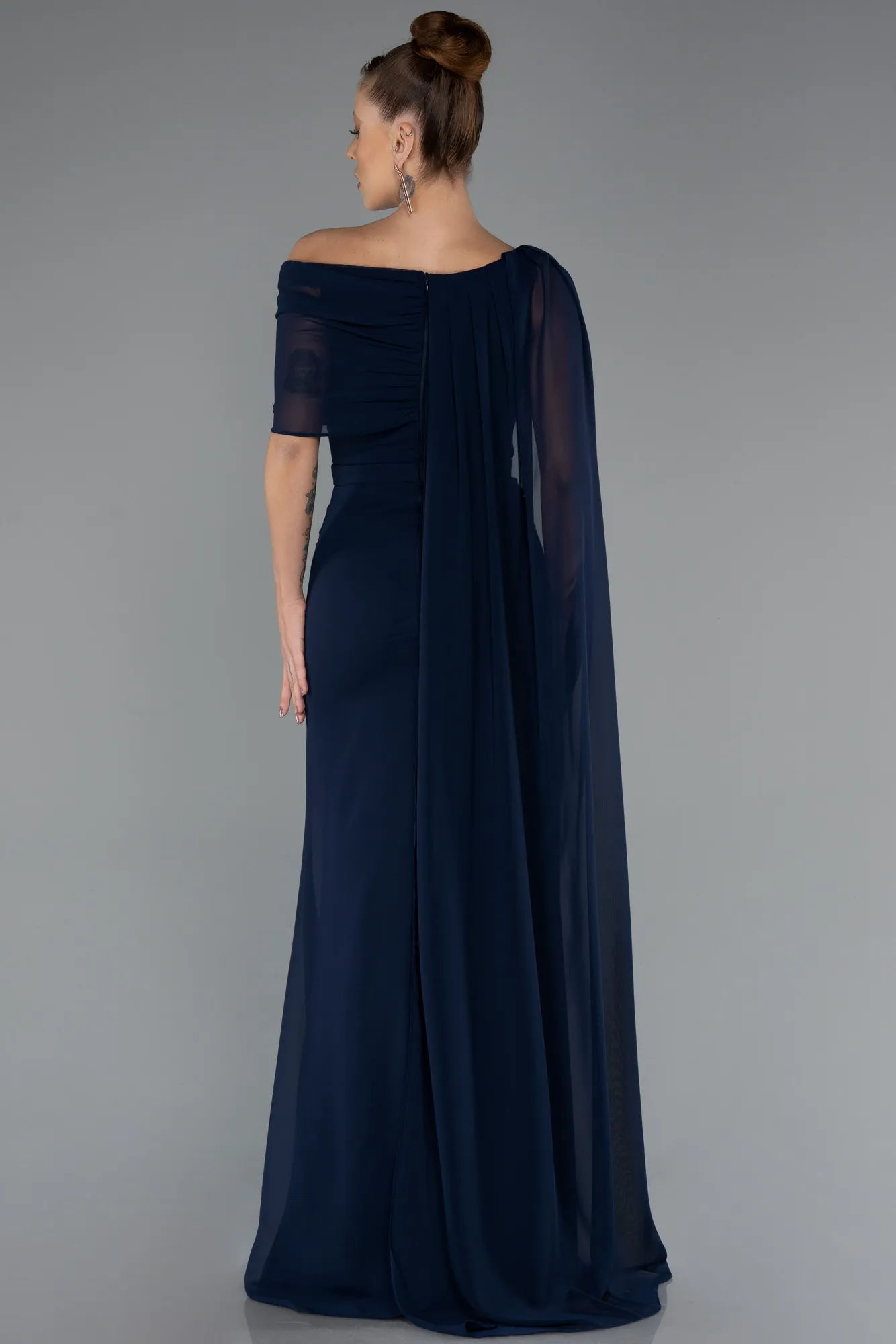 Navy Blue-Long Chiffon Evening Dress ABU5418