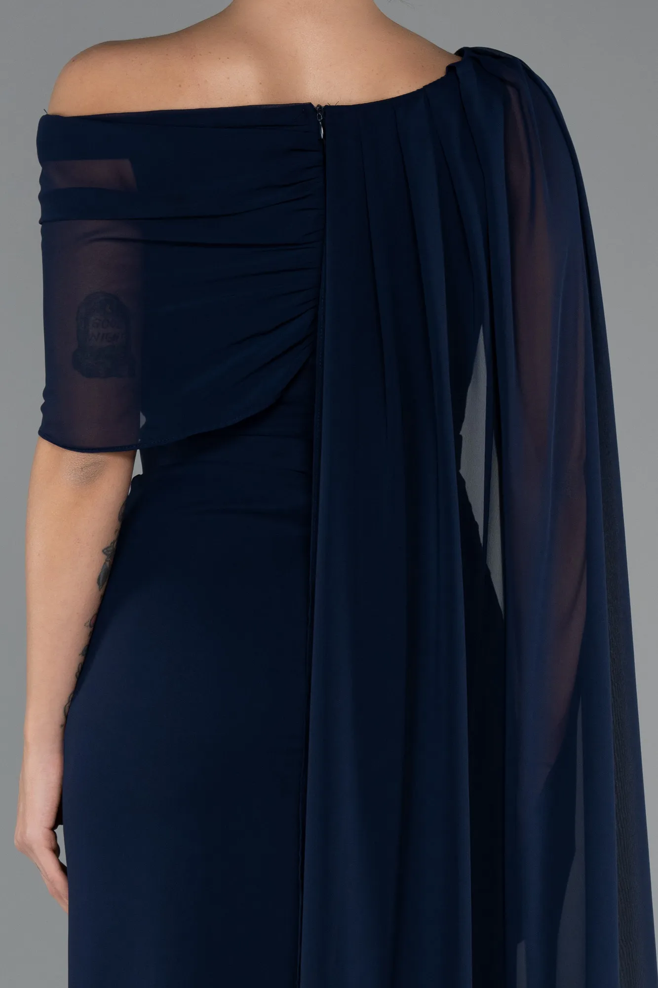 Navy Blue-Long Chiffon Evening Dress ABU5418