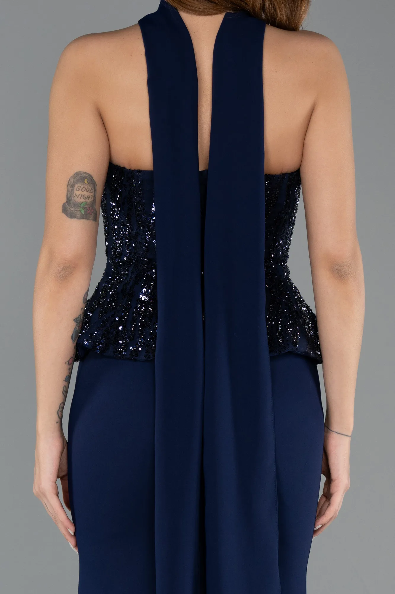 Navy Blue-Long Chiffon Evening Dress ABU5457