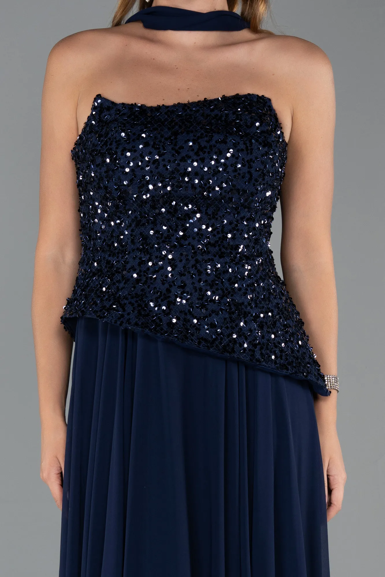 Navy Blue-Long Chiffon Evening Dress ABU5486