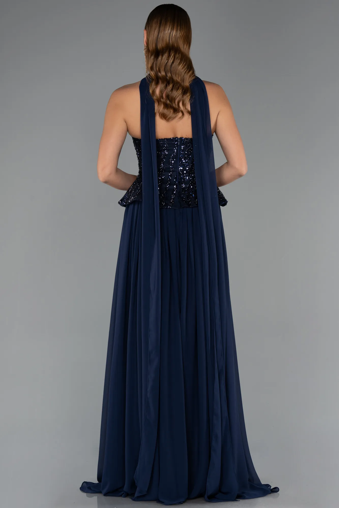 Navy Blue-Long Chiffon Evening Dress ABU5488