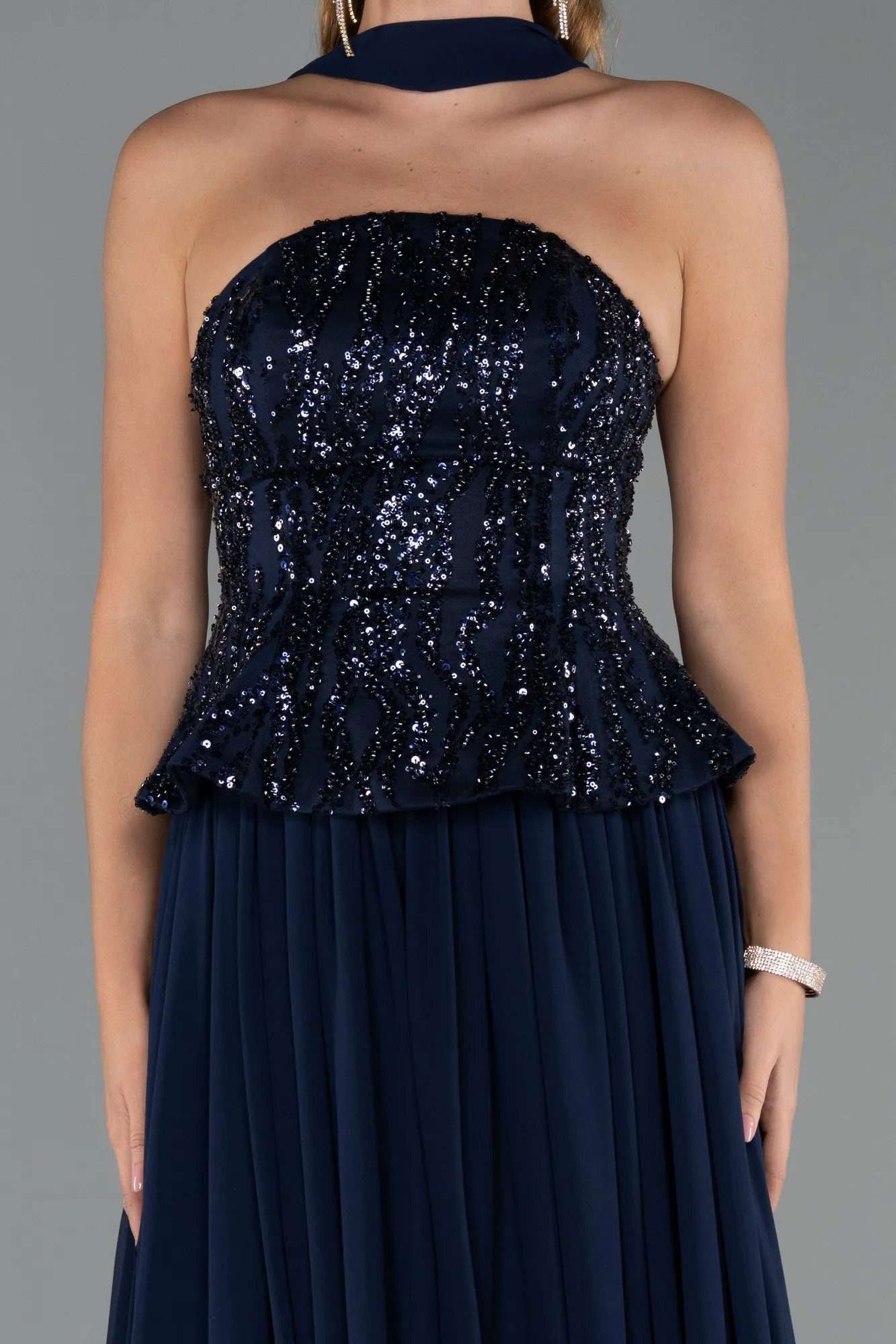 Navy Blue-Long Chiffon Evening Dress ABU5488