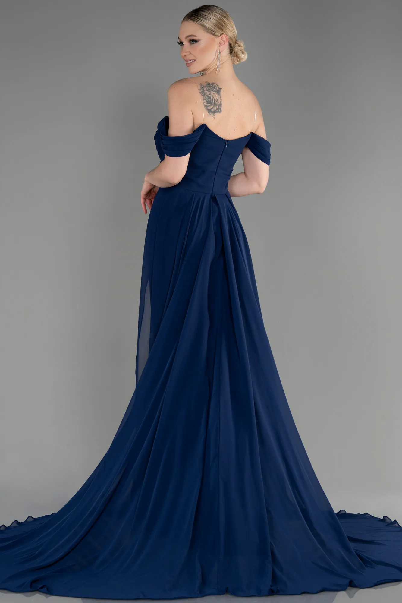 Navy Blue-Long Chiffon Formal Plus Size Dress ABU3803