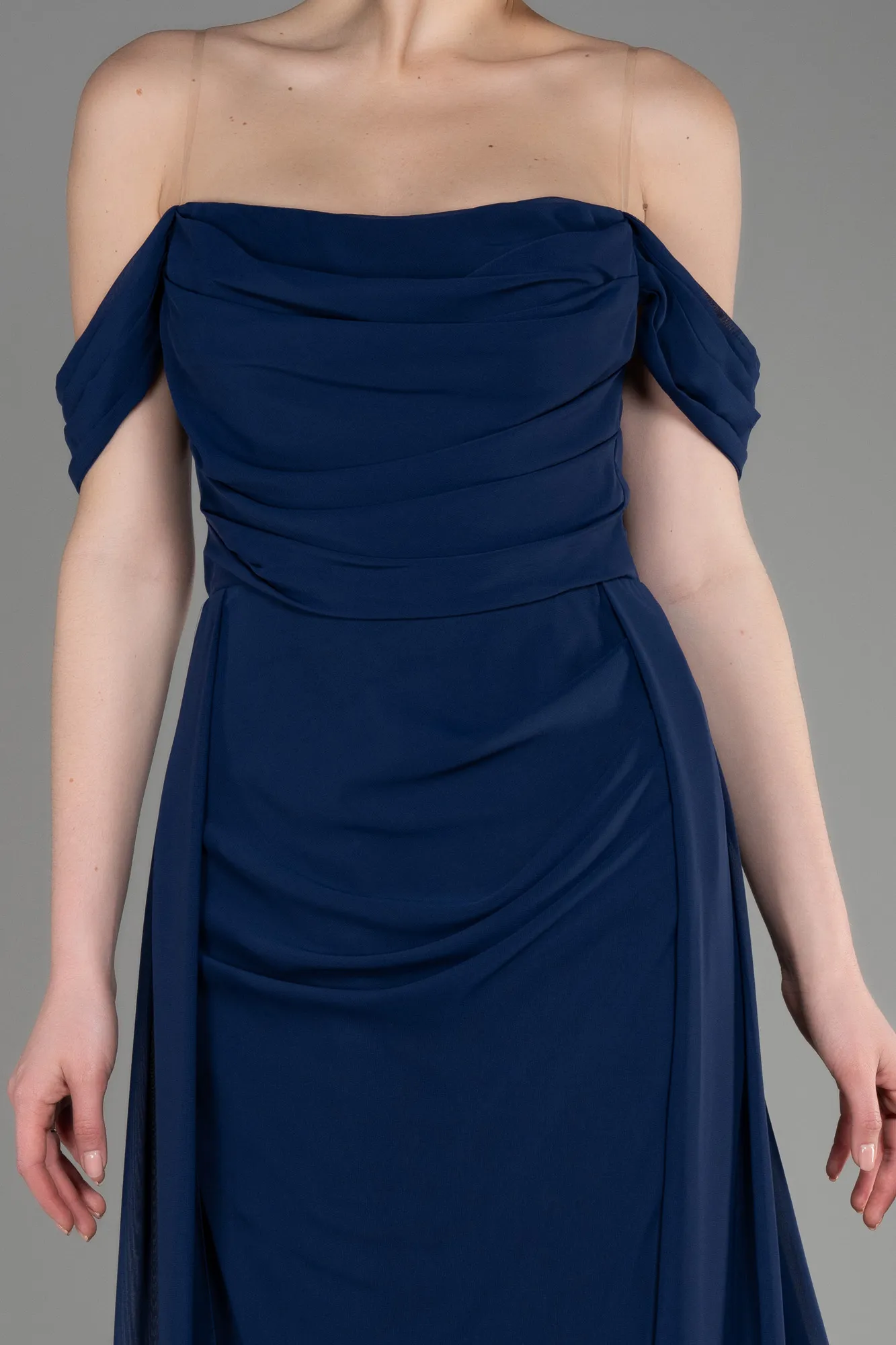 Navy Blue-Long Chiffon Formal Plus Size Dress ABU3803