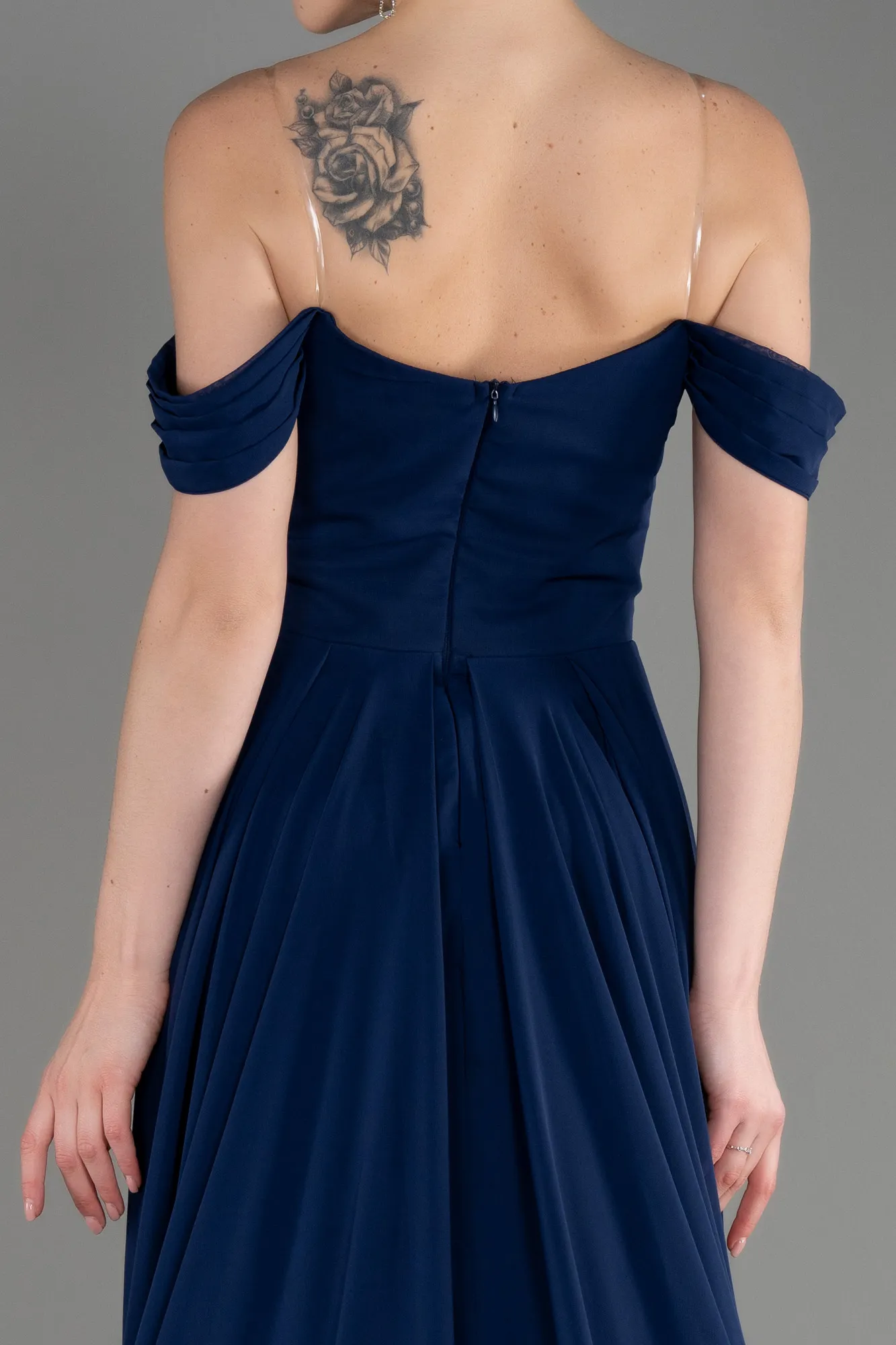 Navy Blue-Long Chiffon Formal Plus Size Dress ABU3803