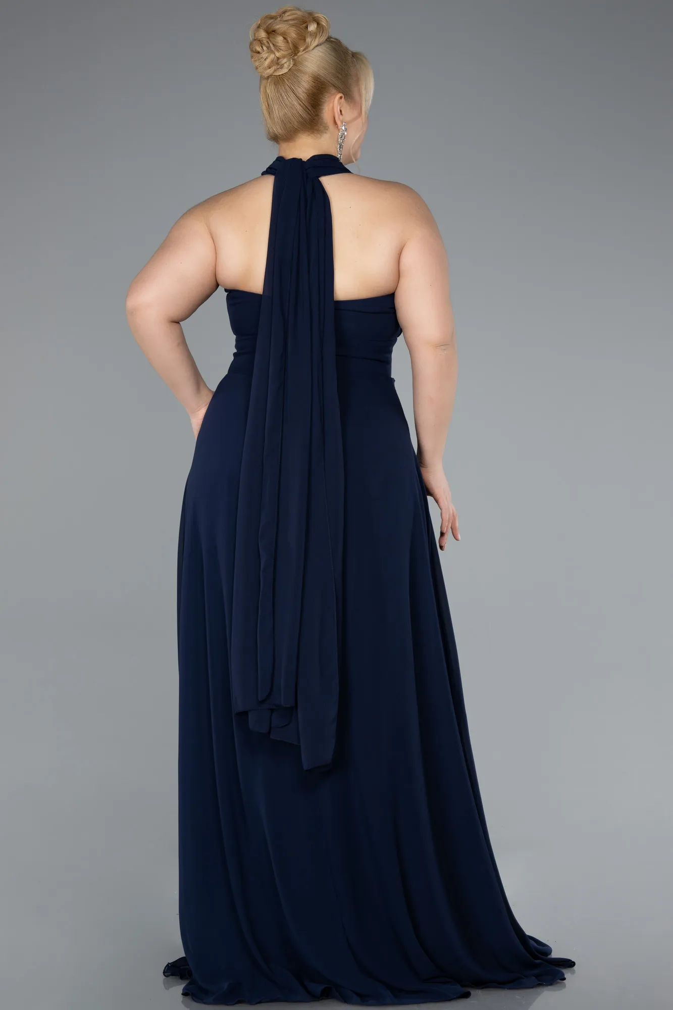 Navy Blue-Long Chiffon Formal Plus Size Dress ABU4951