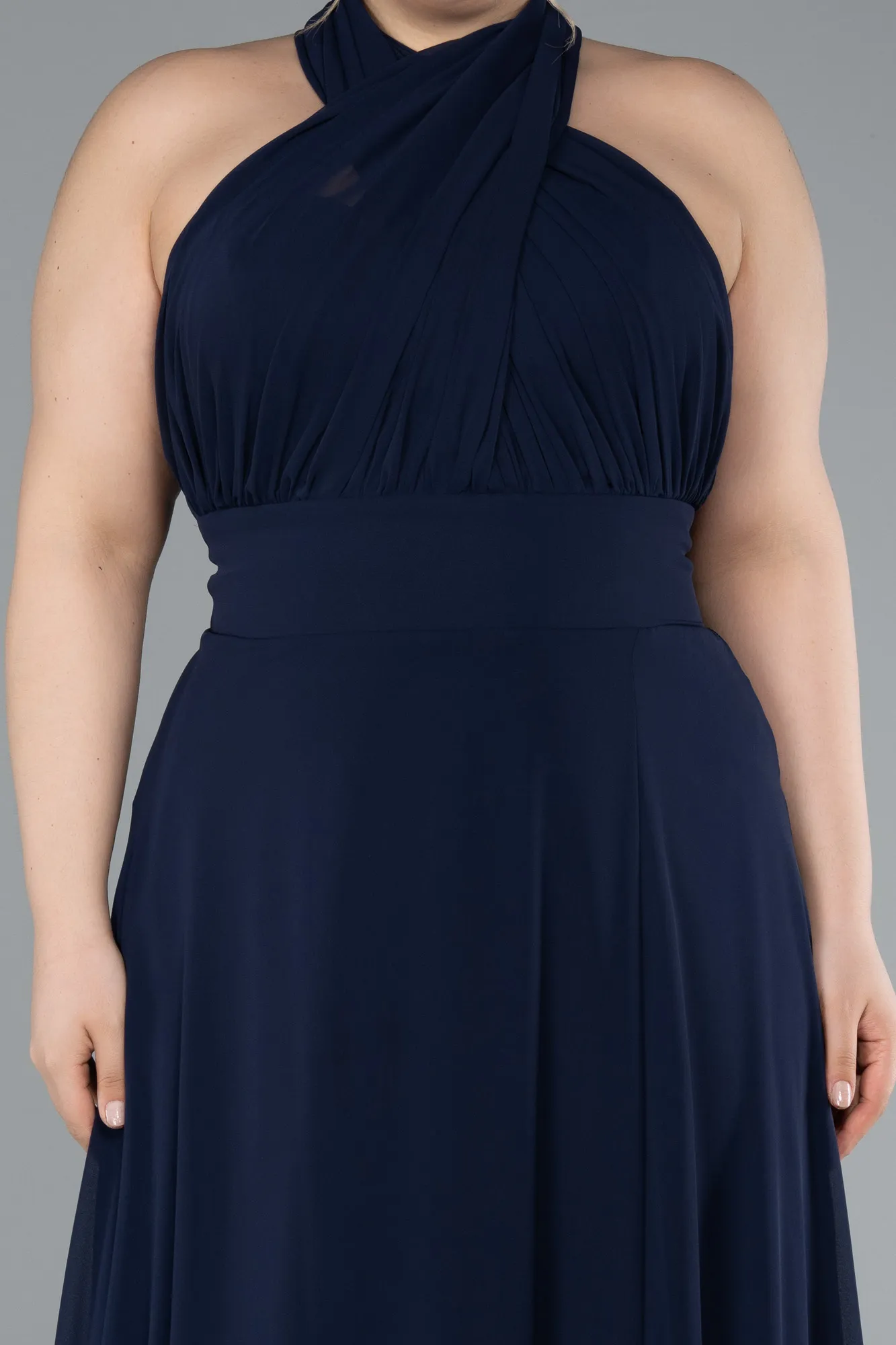 Navy Blue-Long Chiffon Formal Plus Size Dress ABU4951