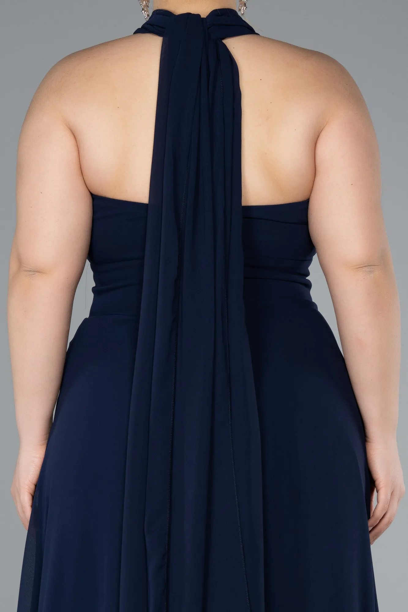 Navy Blue-Long Chiffon Formal Plus Size Dress ABU4951