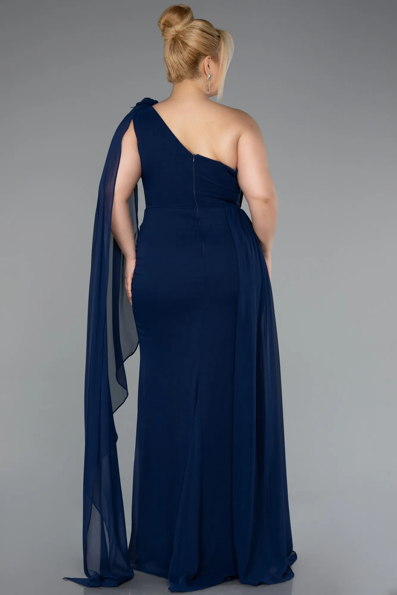 Navy Blue-Long Chiffon Formal Plus Size Dress ABU5145