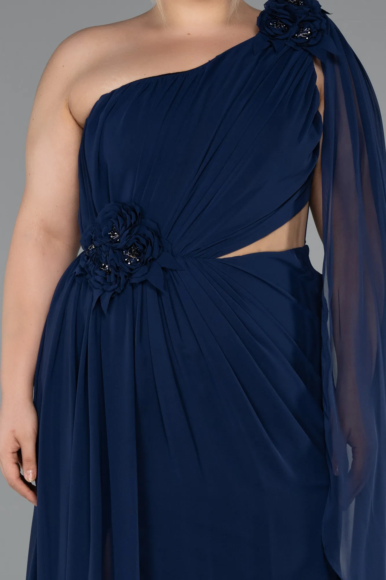 Navy Blue-Long Chiffon Formal Plus Size Dress ABU5145