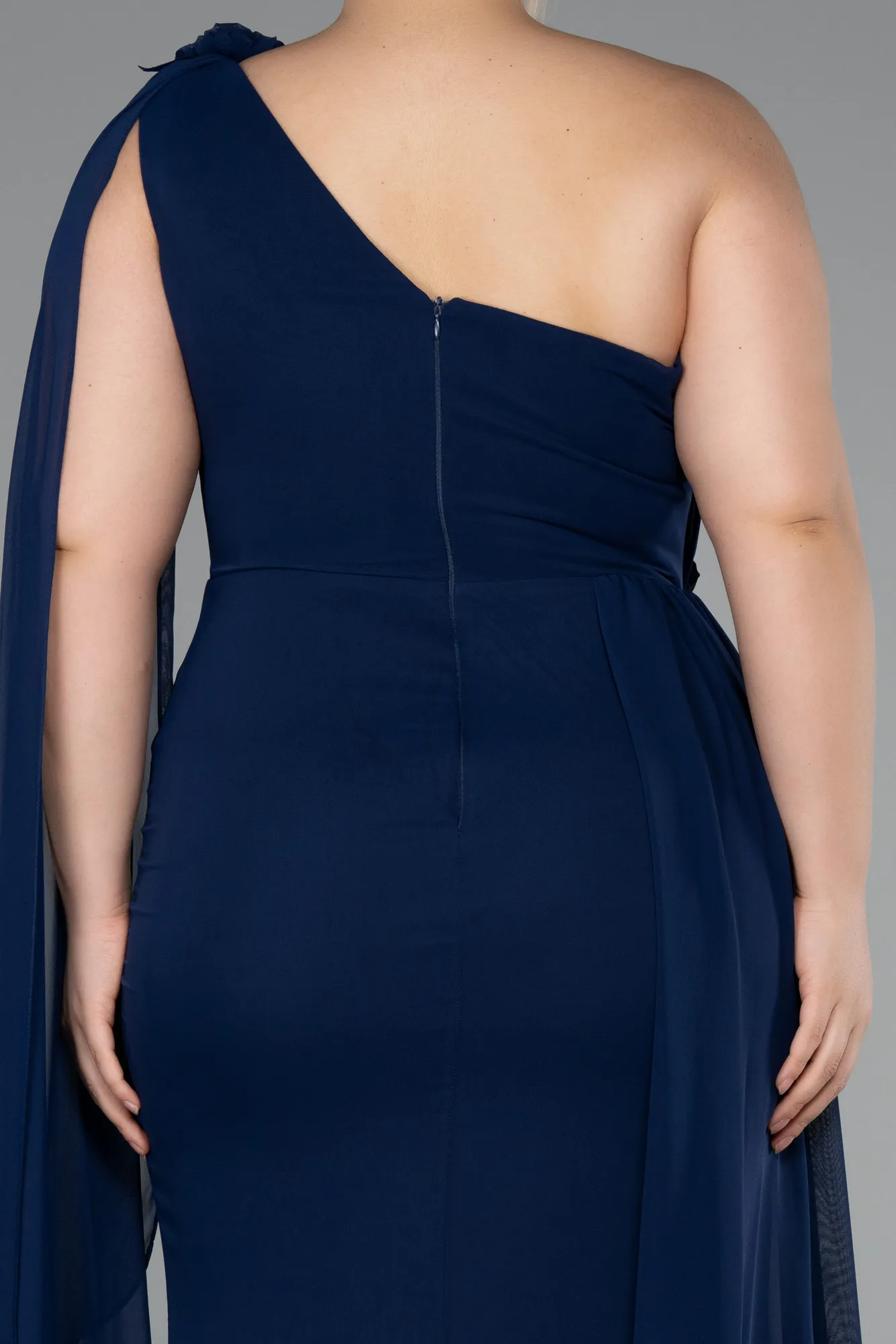 Navy Blue-Long Chiffon Formal Plus Size Dress ABU5145