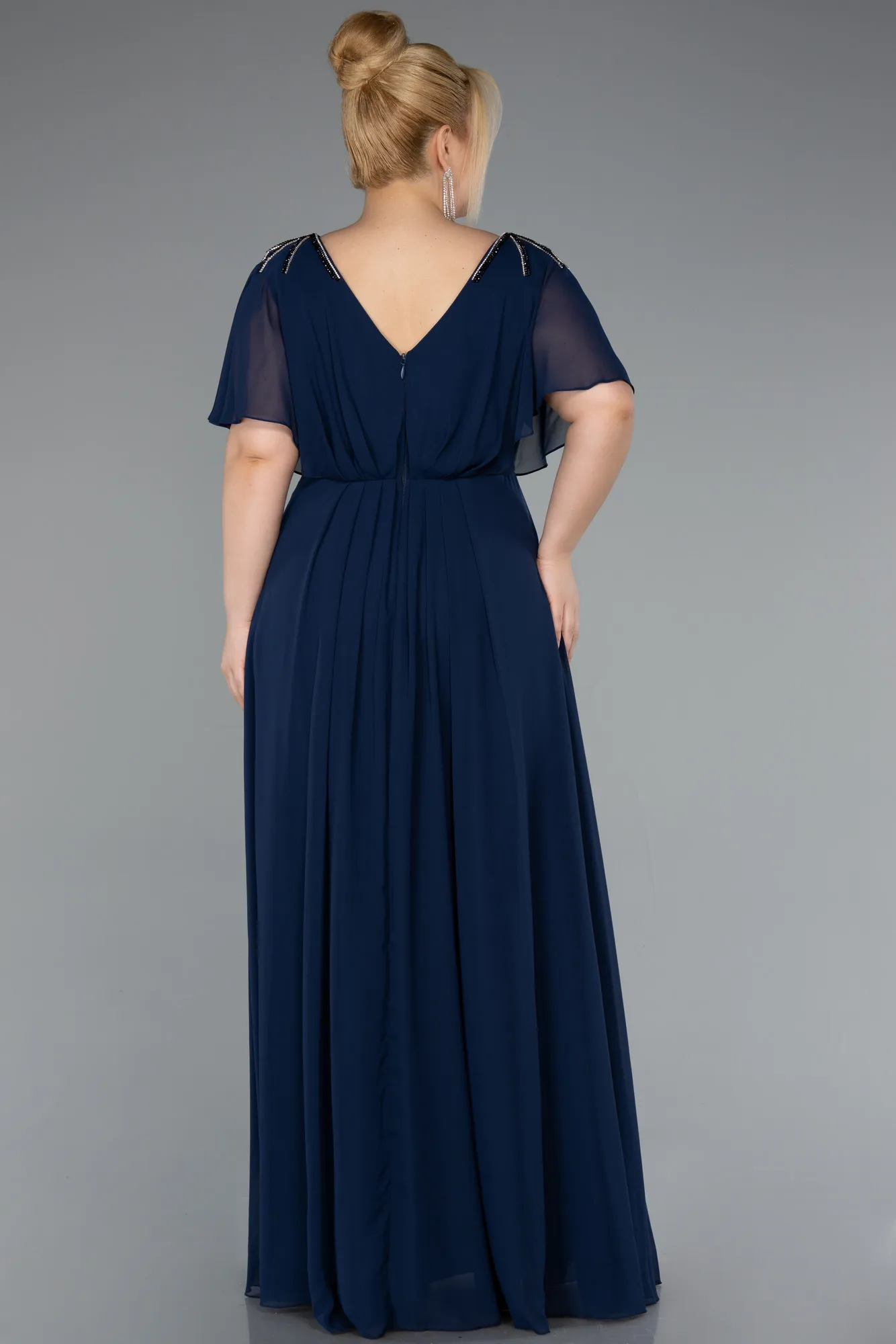 Navy Blue-Long Chiffon Formal Plus Size Dress ABU5159