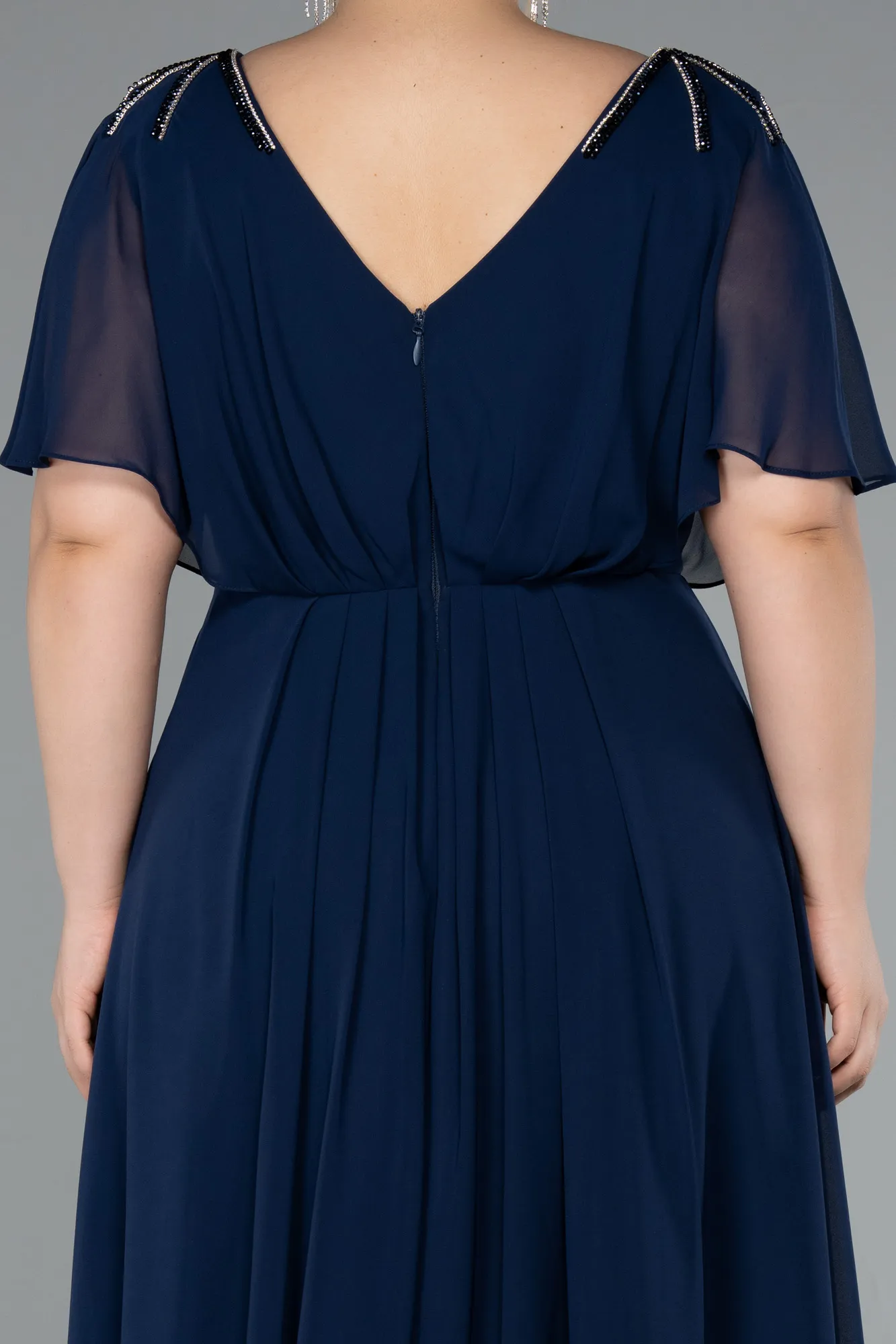 Navy Blue-Long Chiffon Formal Plus Size Dress ABU5159