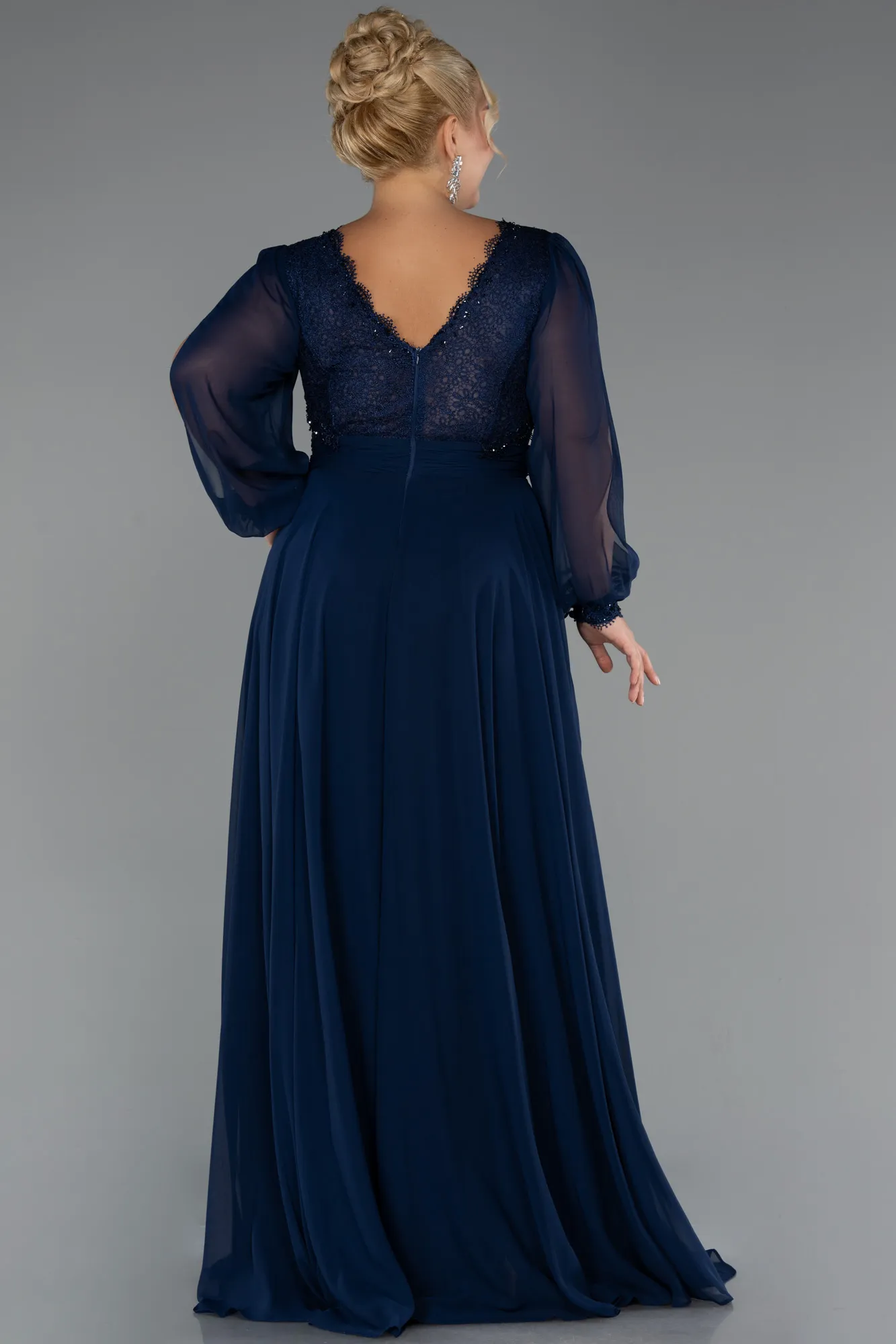 Navy Blue-Long Chiffon Formal Plus Size Dress ABU5276