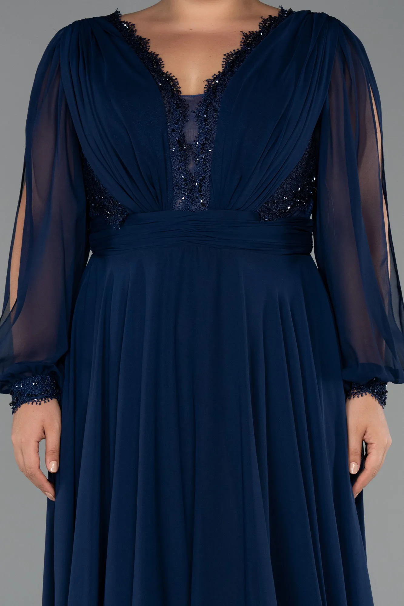 Navy Blue-Long Chiffon Formal Plus Size Dress ABU5276